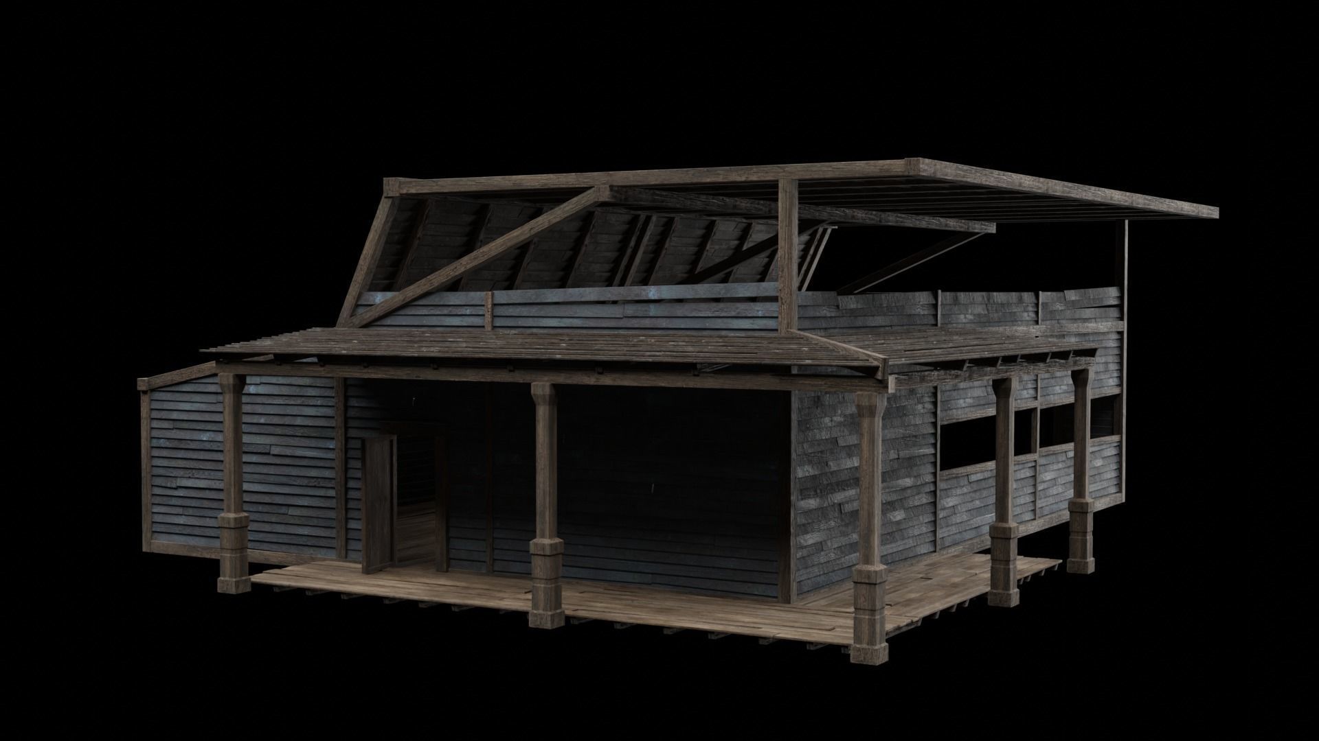 WILD WEST WAREHOUSE WORKSHOP SHED BARN STORAGE COLLECTION Low-poly 3D model_49