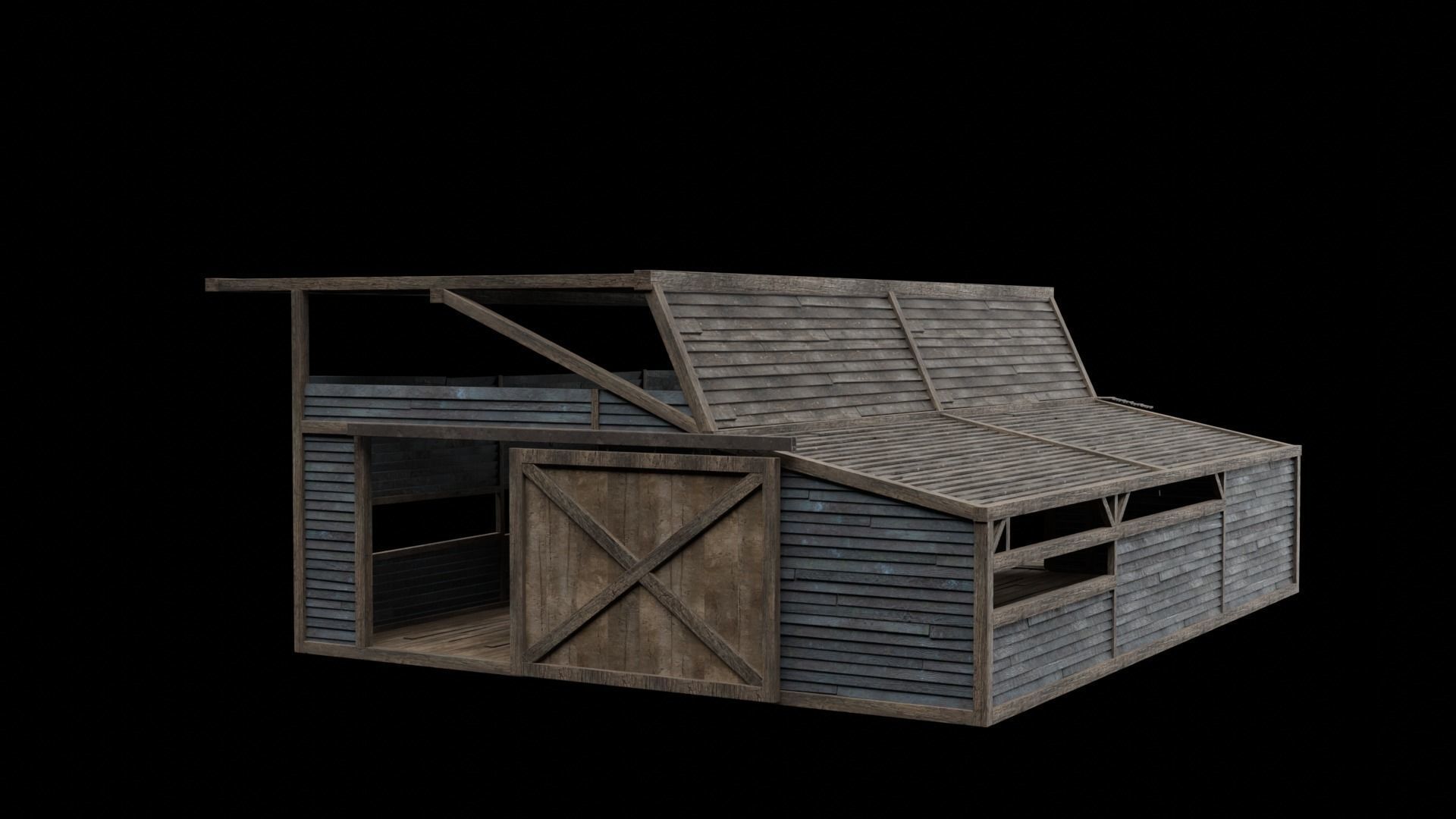 WILD WEST WAREHOUSE WORKSHOP SHED BARN STORAGE COLLECTION Low-poly 3D model_47