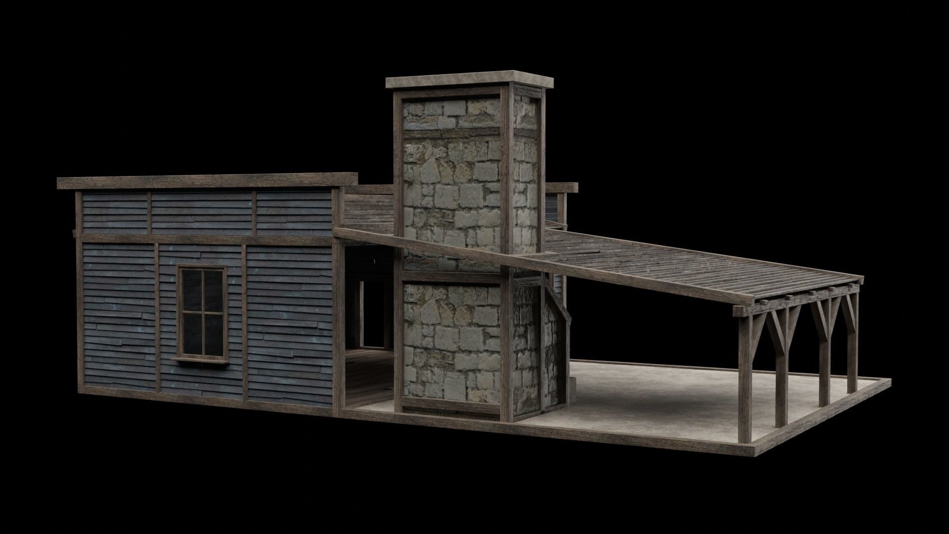 WILD WEST WAREHOUSE WORKSHOP SHED BARN STORAGE COLLECTION Low-poly 3D model_26