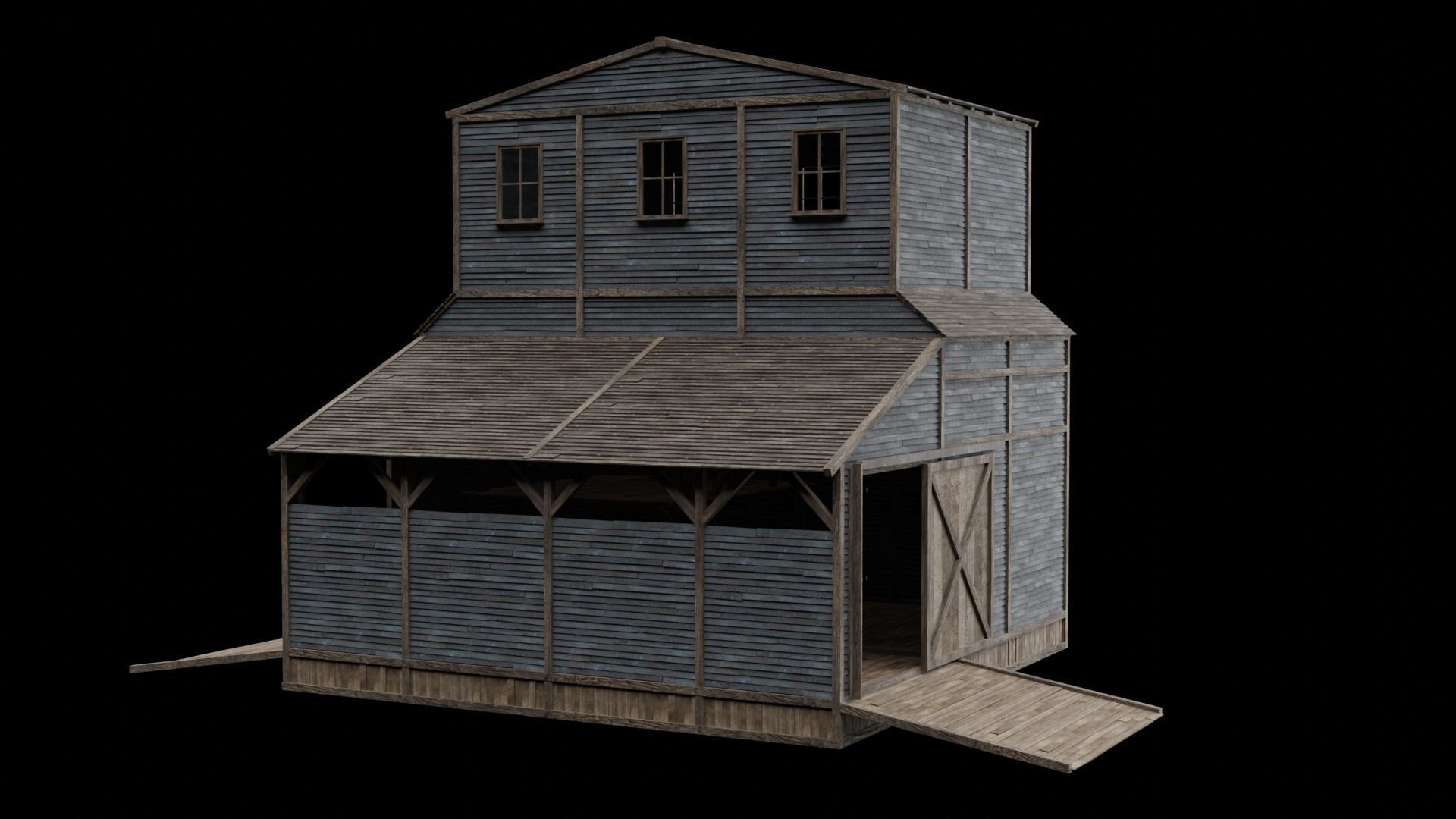 WILD WEST WAREHOUSE WORKSHOP SHED BARN STORAGE COLLECTION Low-poly 3D model_43