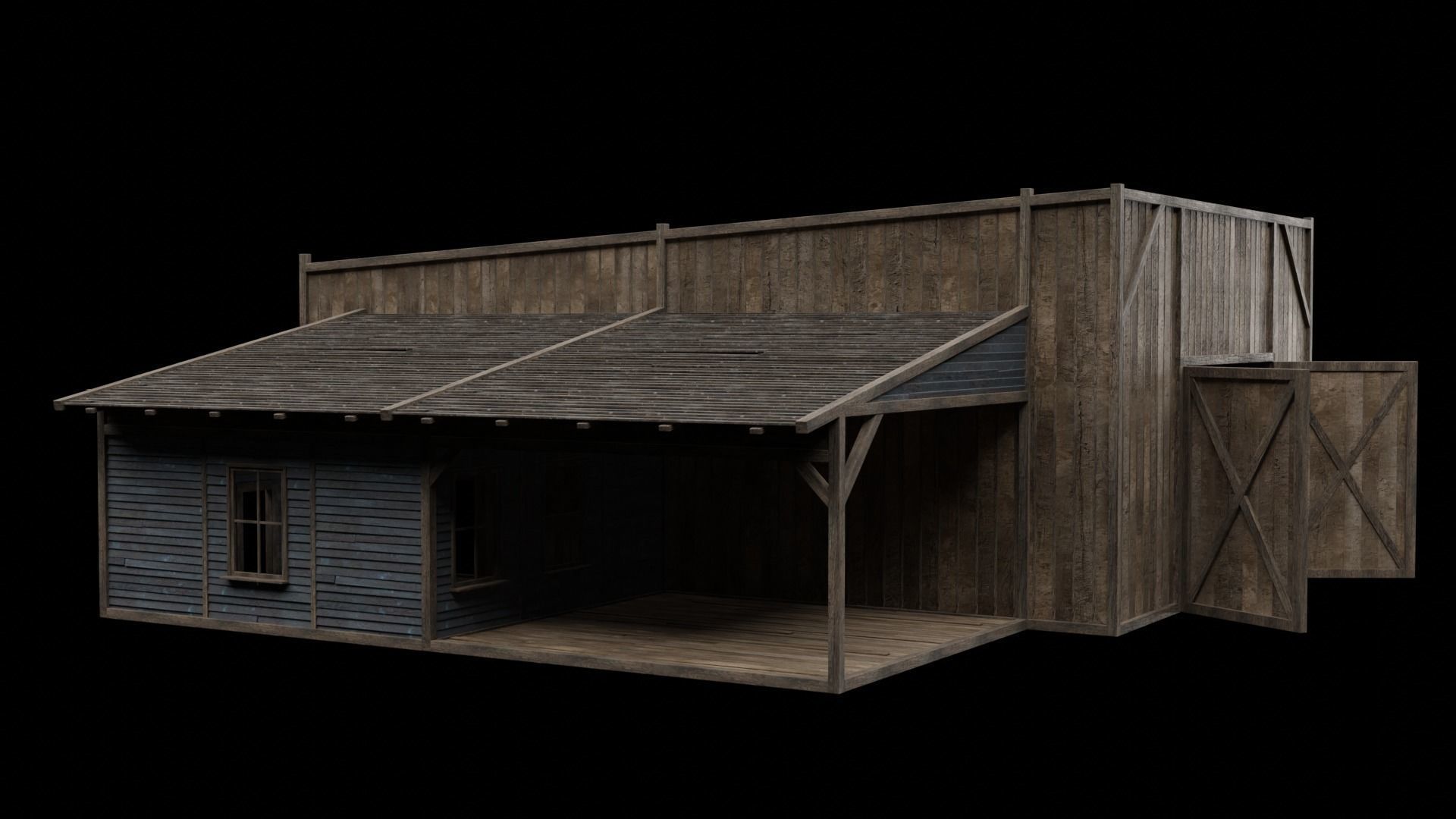 WILD WEST WAREHOUSE WORKSHOP SHED BARN STORAGE COLLECTION Low-poly 3D model_10