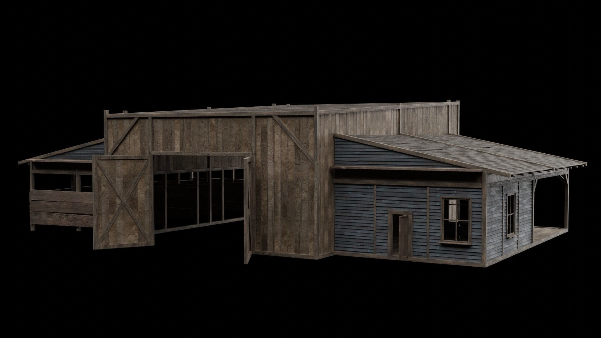 WILD WEST WAREHOUSE WORKSHOP SHED BARN STORAGE COLLECTION Low-poly 3D model_9