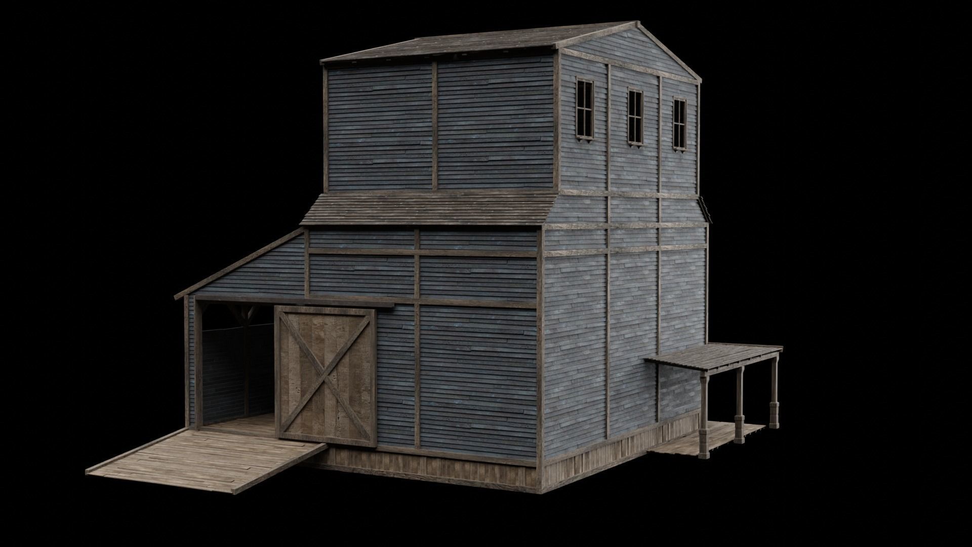 WILD WEST WAREHOUSE WORKSHOP SHED BARN STORAGE COLLECTION Low-poly 3D model_42