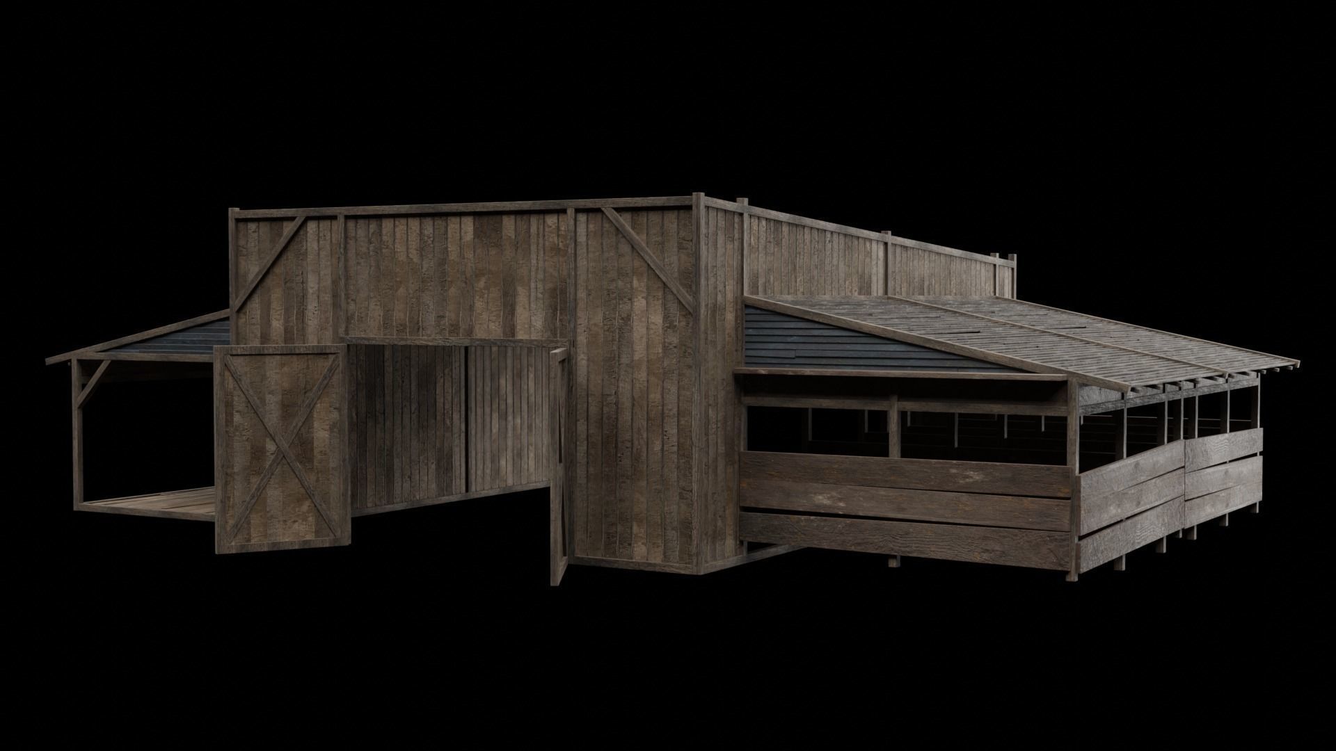WILD WEST WAREHOUSE WORKSHOP SHED BARN STORAGE COLLECTION Low-poly 3D model_7