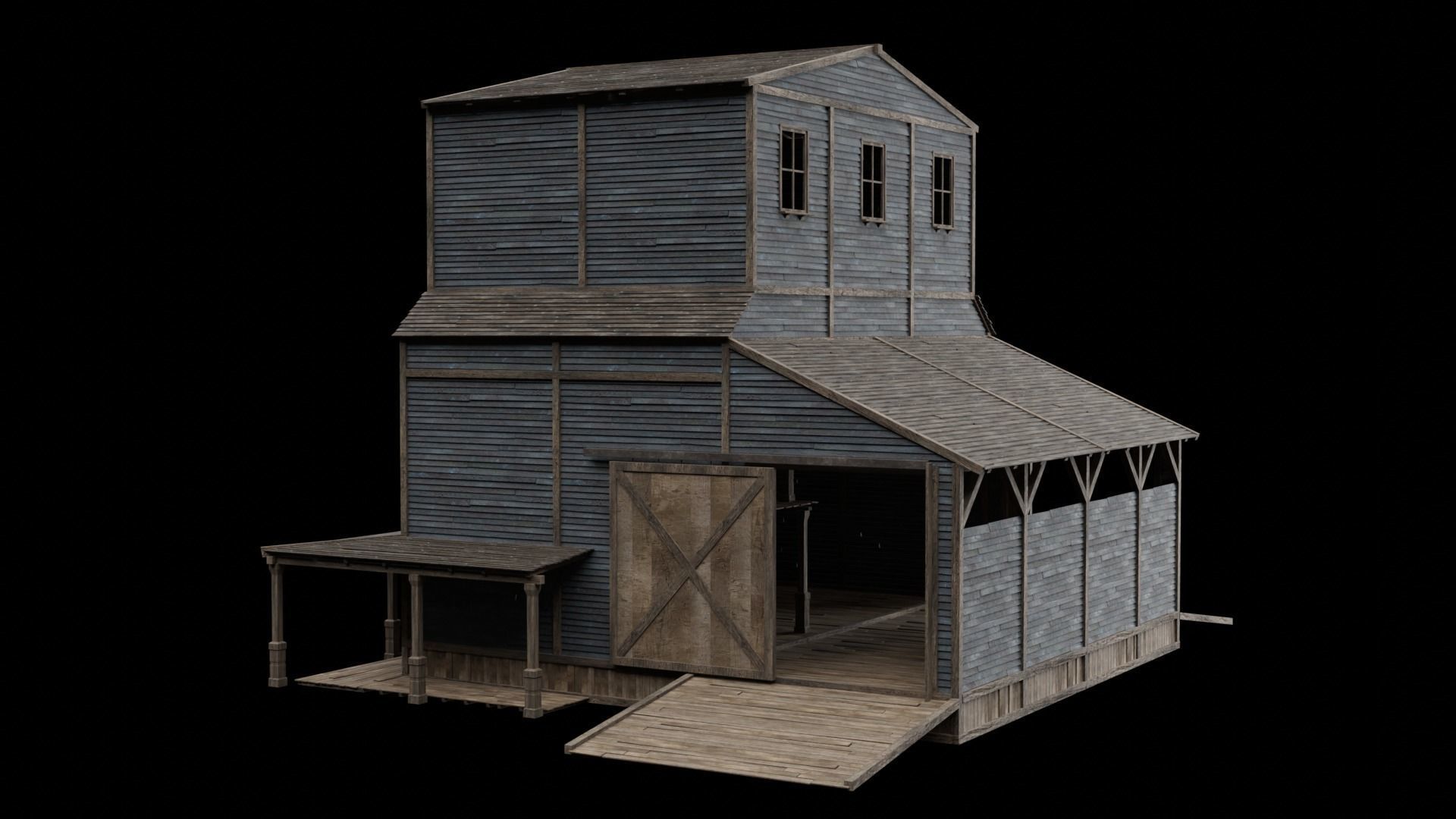 WILD WEST WAREHOUSE WORKSHOP SHED BARN STORAGE COLLECTION Low-poly 3D model_44
