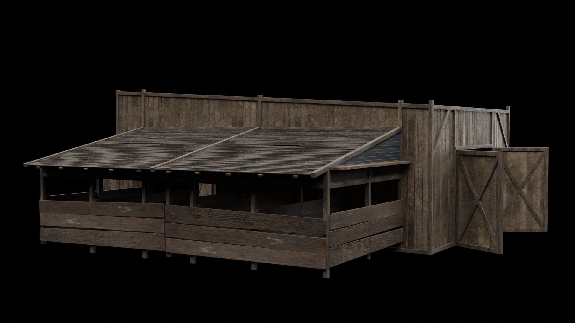 WILD WEST WAREHOUSE WORKSHOP SHED BARN STORAGE COLLECTION Low-poly 3D model_8