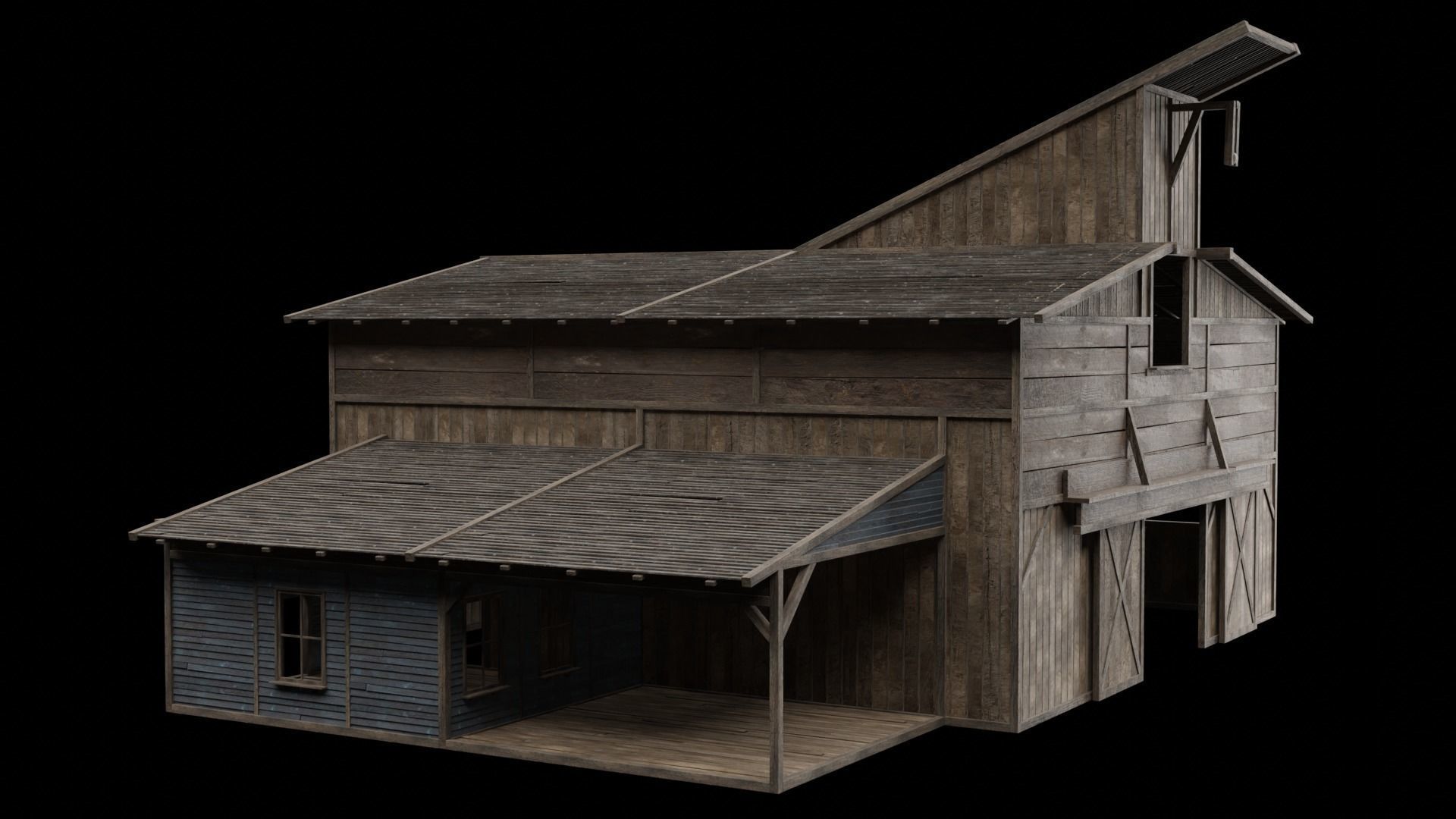 WILD WEST WAREHOUSE WORKSHOP SHED BARN STORAGE COLLECTION Low-poly 3D model_16