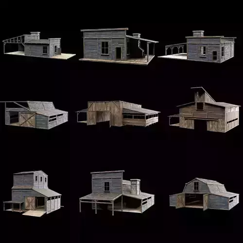 WILD WEST WAREHOUSE WORKSHOP SHED BARN STORAGE COLLECTION Low-poly 3D model