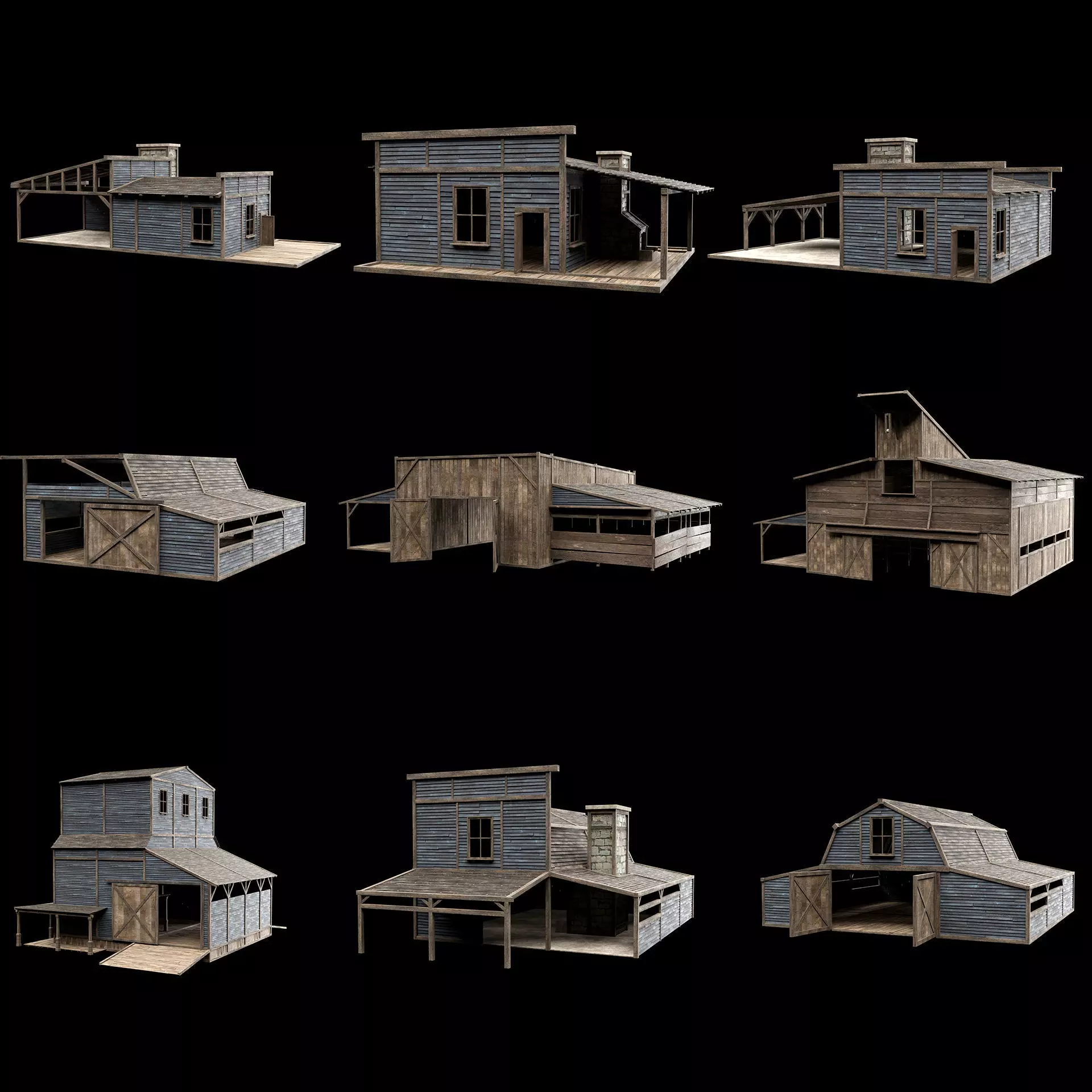 WILD WEST WAREHOUSE WORKSHOP SHED BARN STORAGE COLLECTION Low-poly 3D model_0