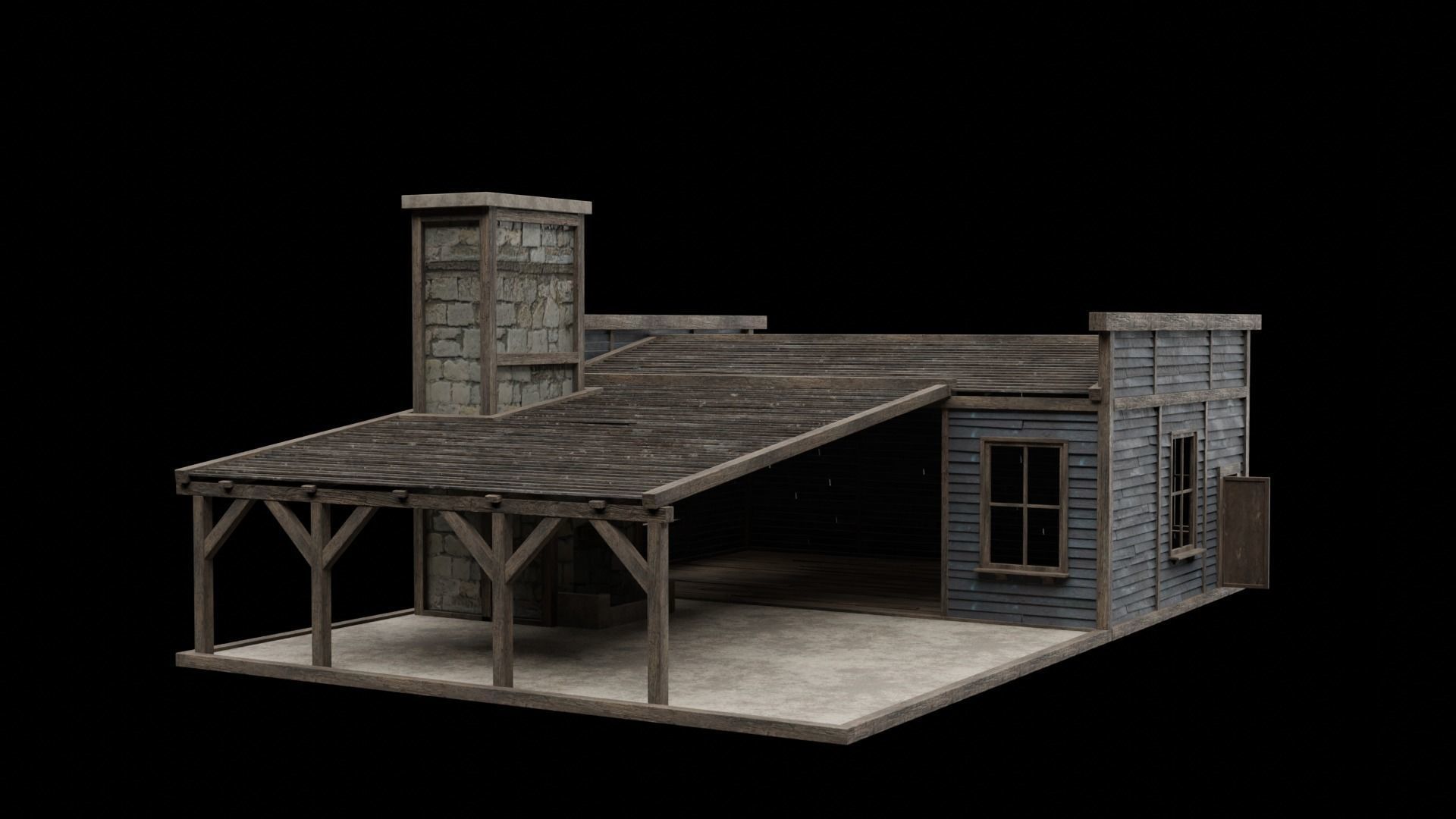WILD WEST WAREHOUSE WORKSHOP SHED BARN STORAGE COLLECTION Low-poly 3D model_27