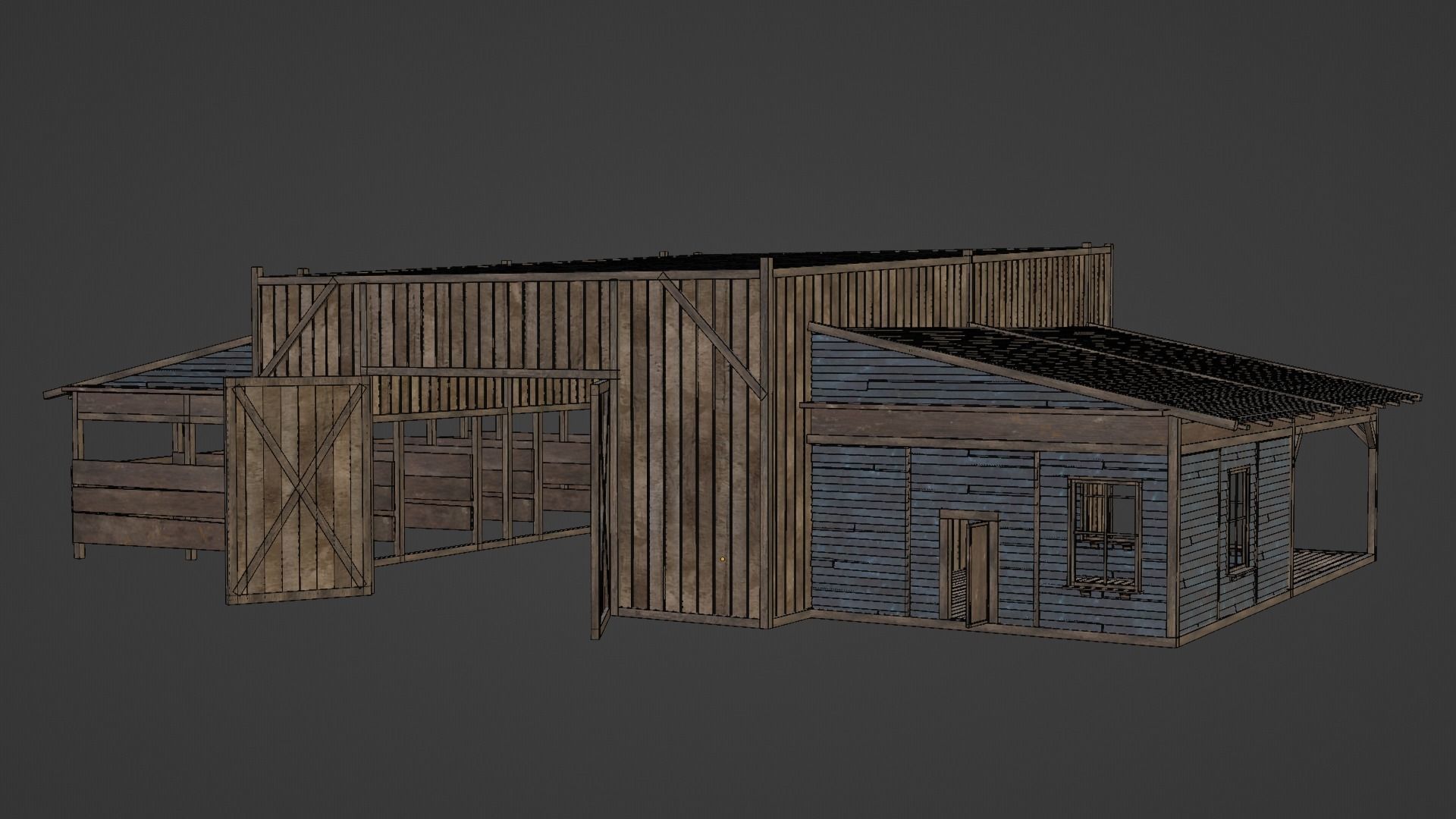 WILD WEST WAREHOUSE WORKSHOP SHED BARN STORAGE COLLECTION Low-poly 3D model_12