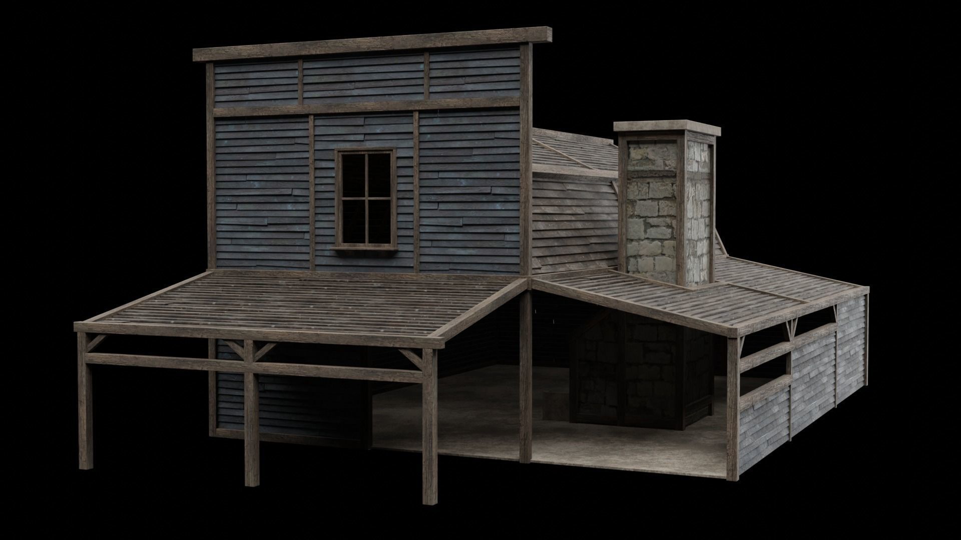 WILD WEST WAREHOUSE WORKSHOP SHED BARN STORAGE COLLECTION Low-poly 3D model_35