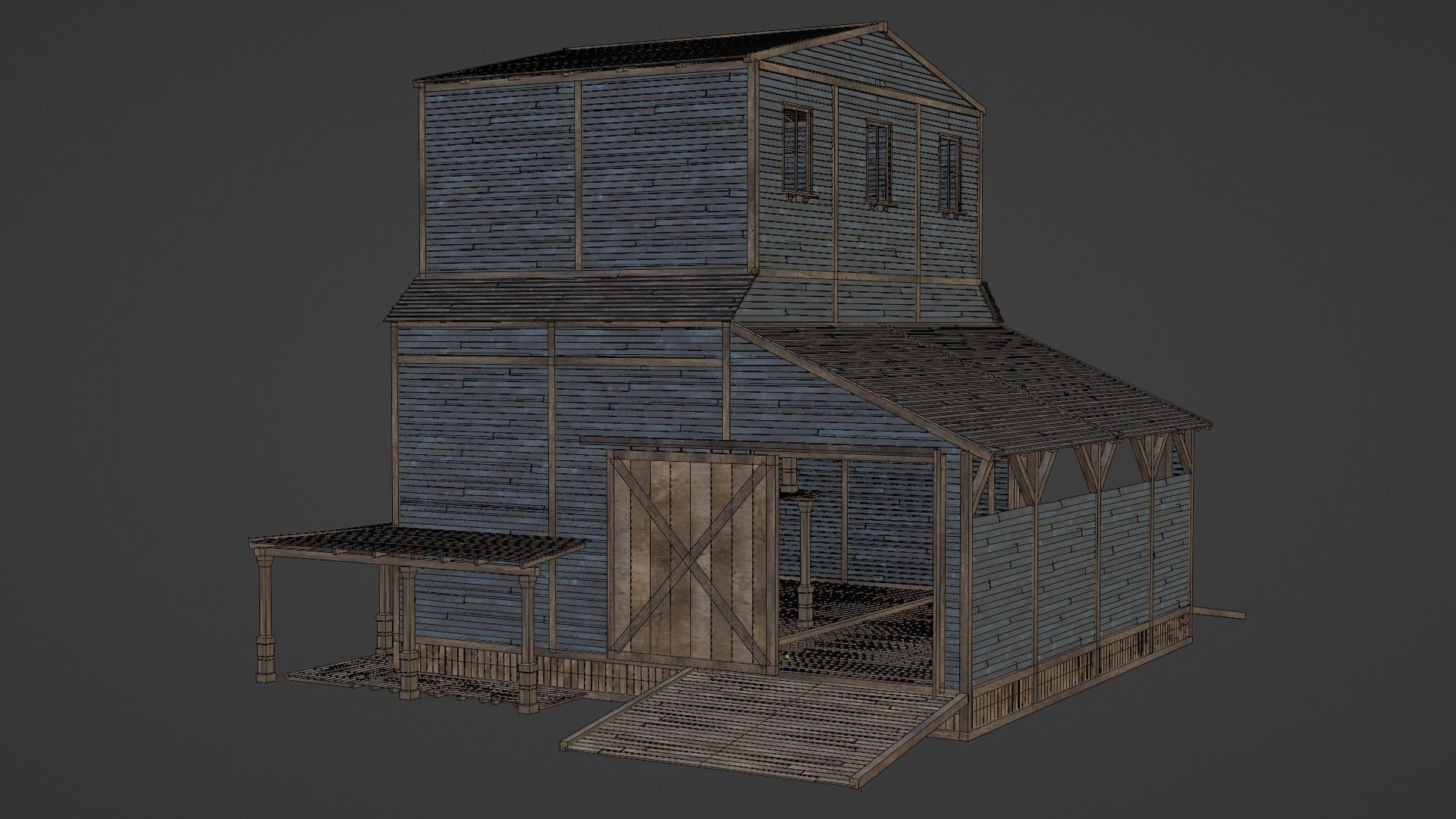WILD WEST WAREHOUSE WORKSHOP SHED BARN STORAGE COLLECTION Low-poly 3D model_46