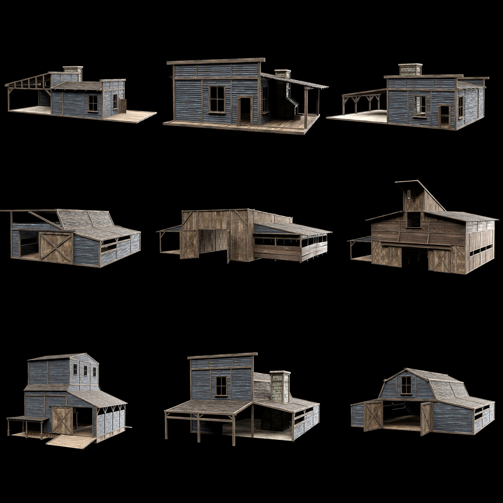 WILD WEST WAREHOUSE WORKSHOP SHED BARN STORAGE COLLECTION Low-poly 3D model_53