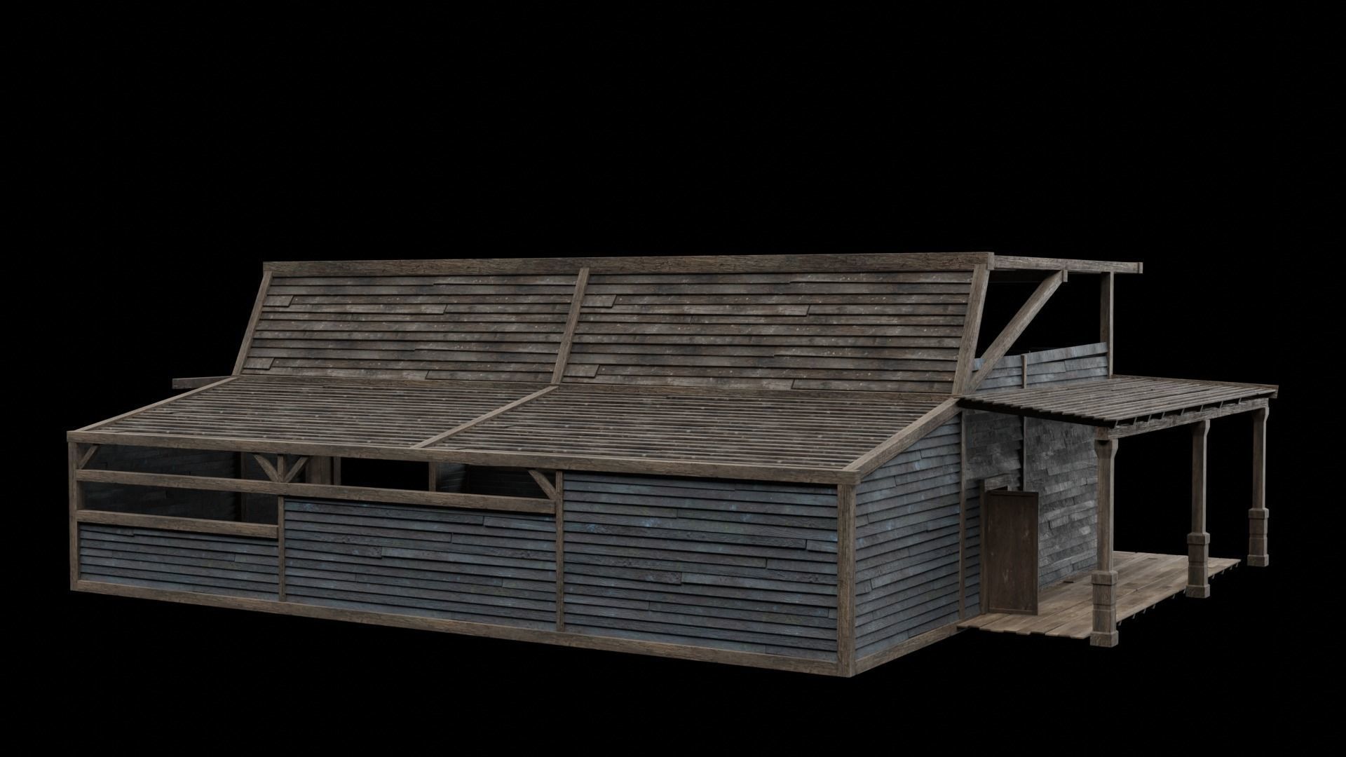 WILD WEST WAREHOUSE WORKSHOP SHED BARN STORAGE COLLECTION Low-poly 3D model_48
