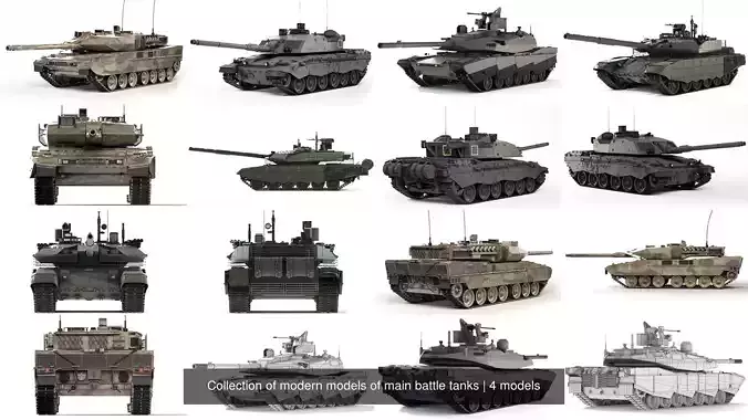 Collection of modern models of main battle tanks