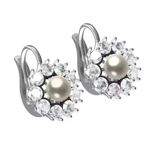 Antique Pearl and Diamond Cluster Hoop Earring