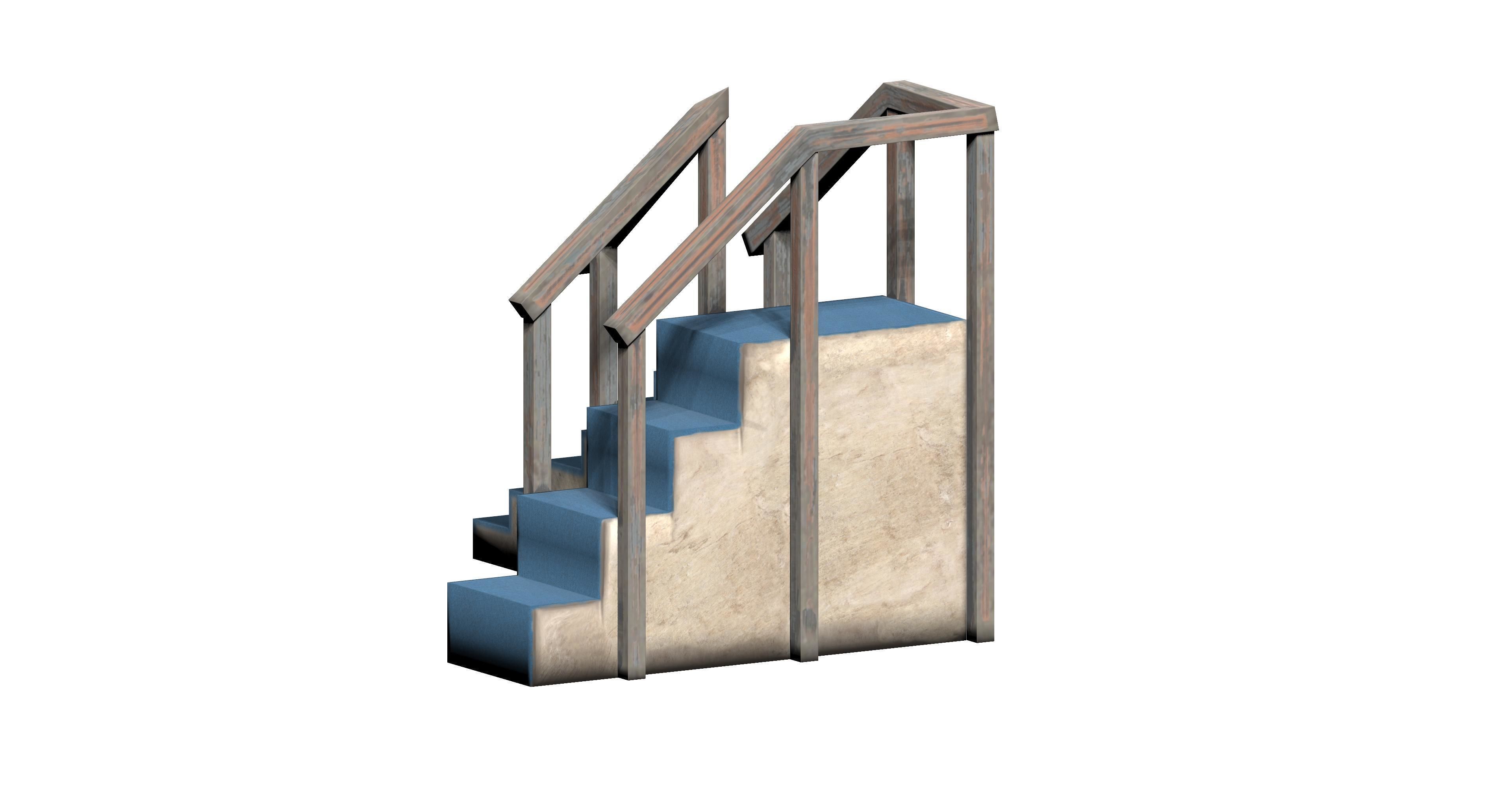 Lowpoly modular corner stair Low-poly 3D model_2