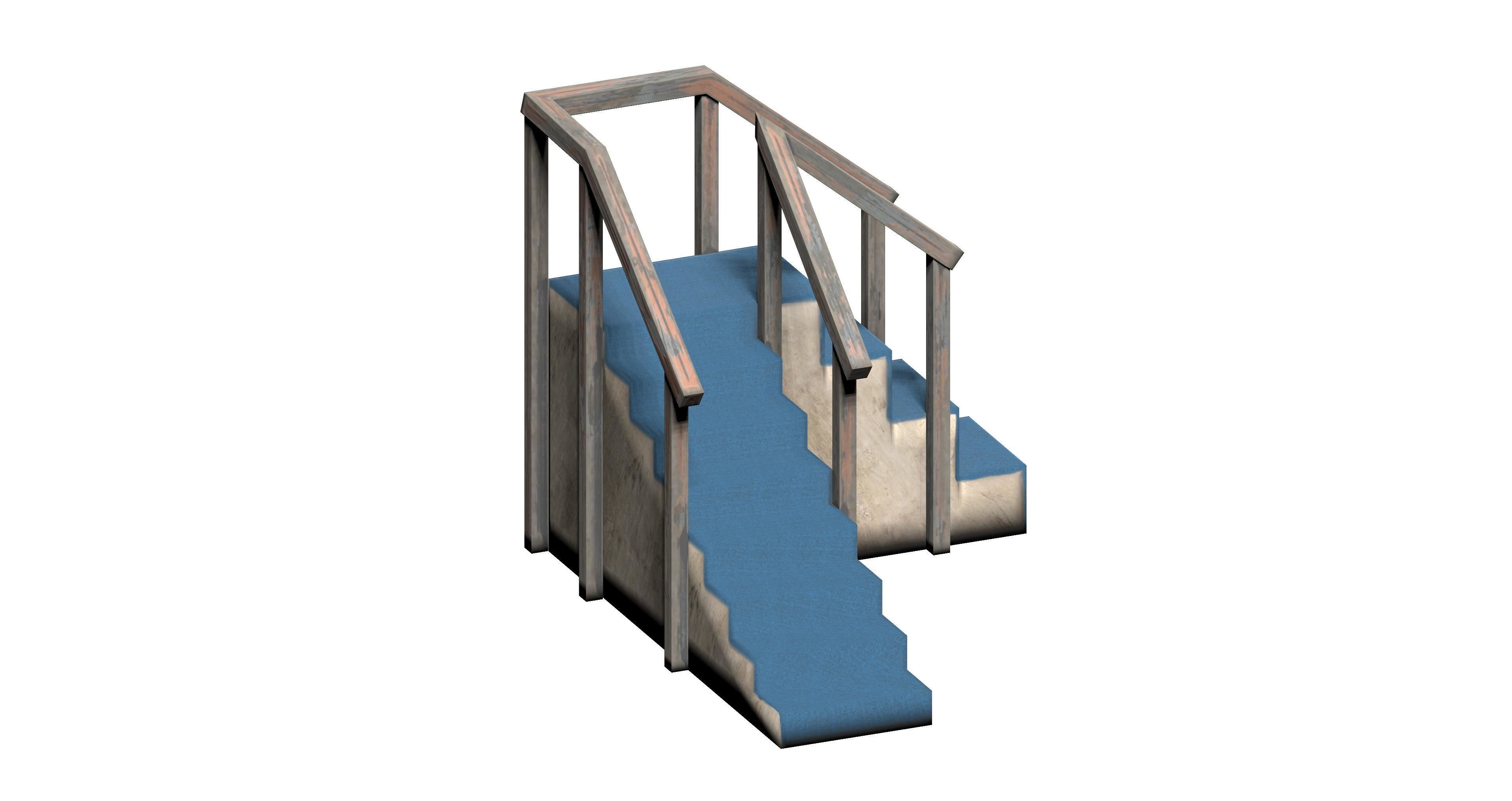 Lowpoly modular corner stair Low-poly 3D model_6