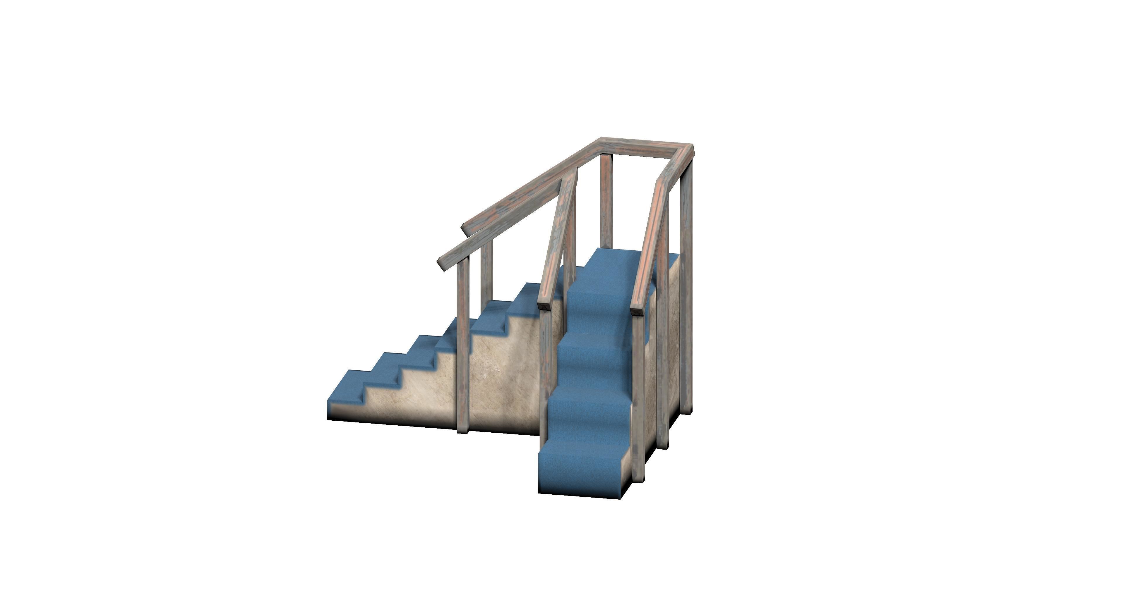 Lowpoly modular corner stair Low-poly 3D model_1