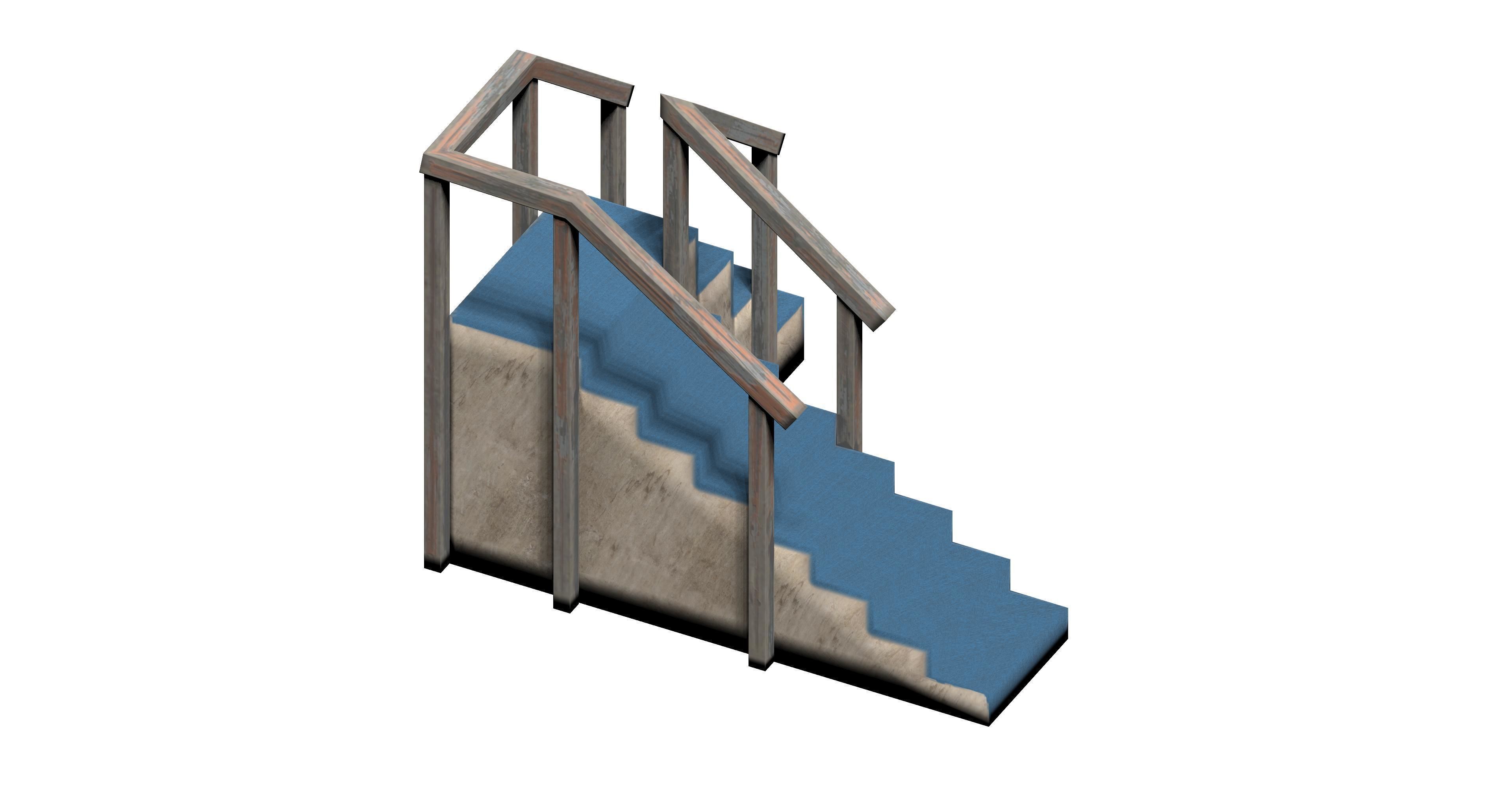 Lowpoly modular corner stair Low-poly 3D model_4