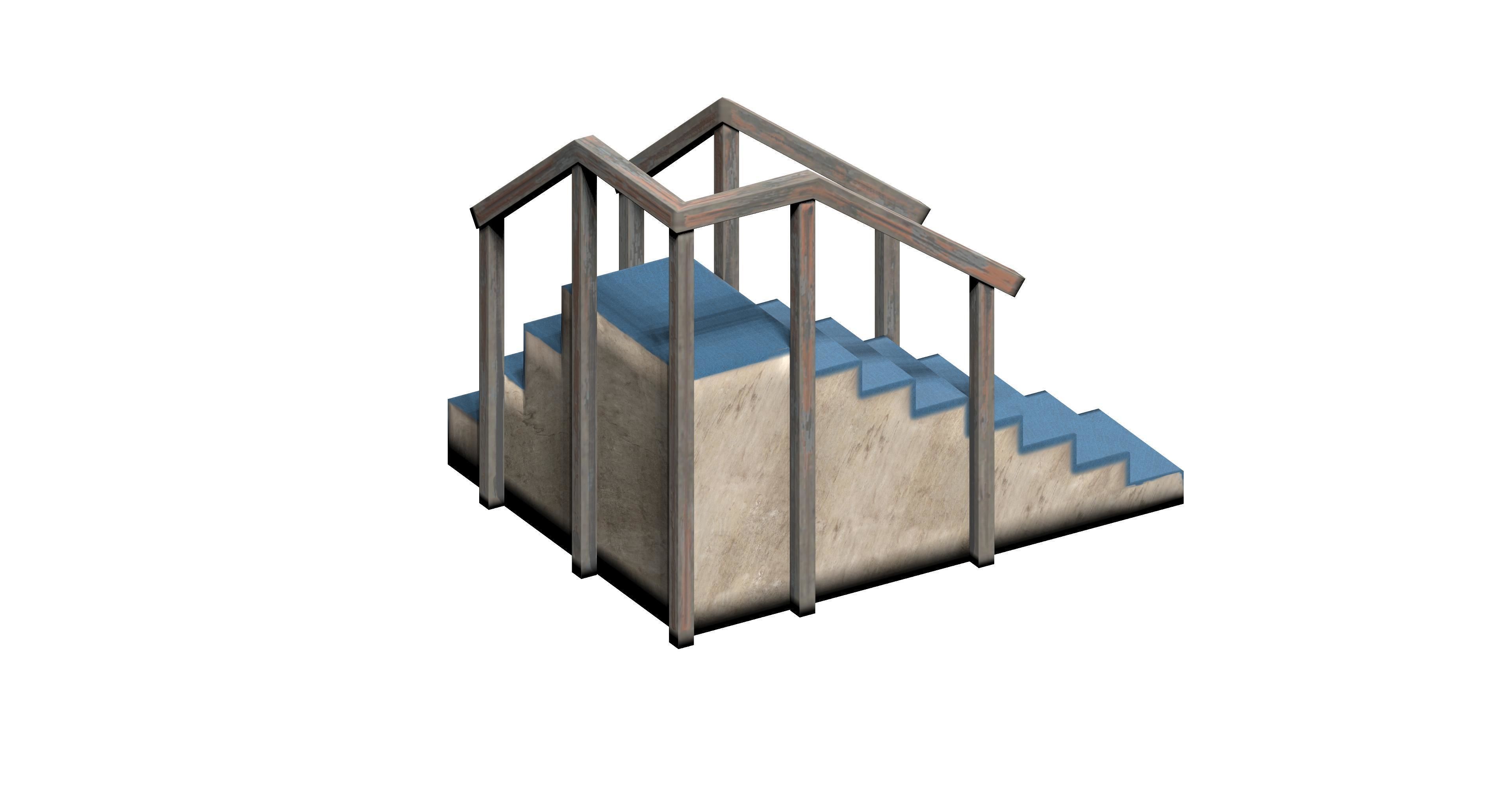 Lowpoly modular corner stair Low-poly 3D model_3