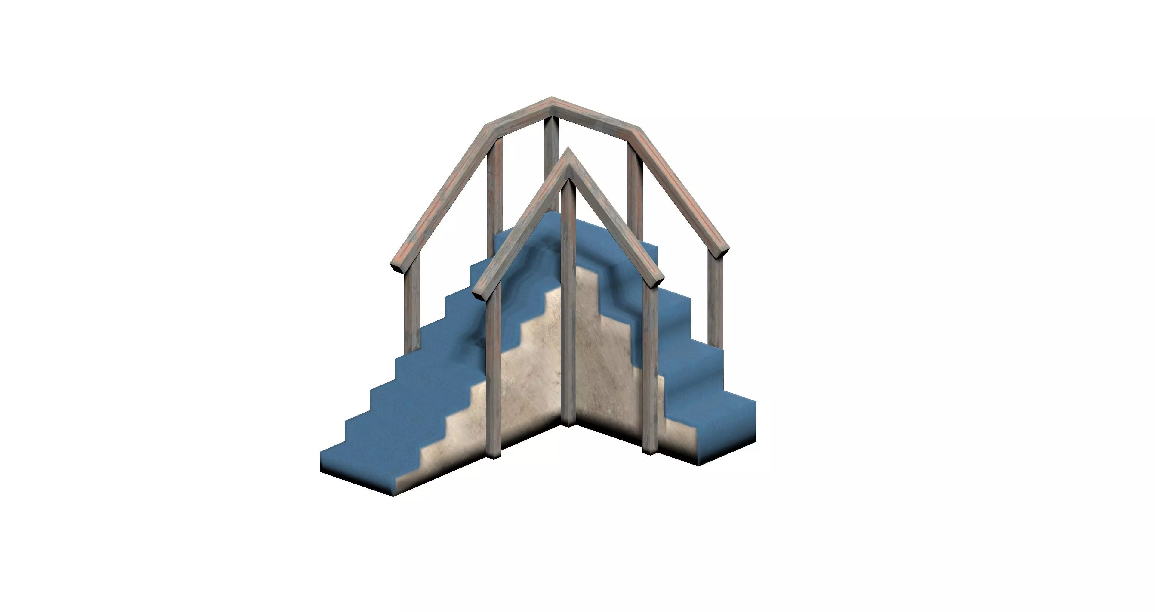 Lowpoly modular corner stair Low-poly 3D model_0