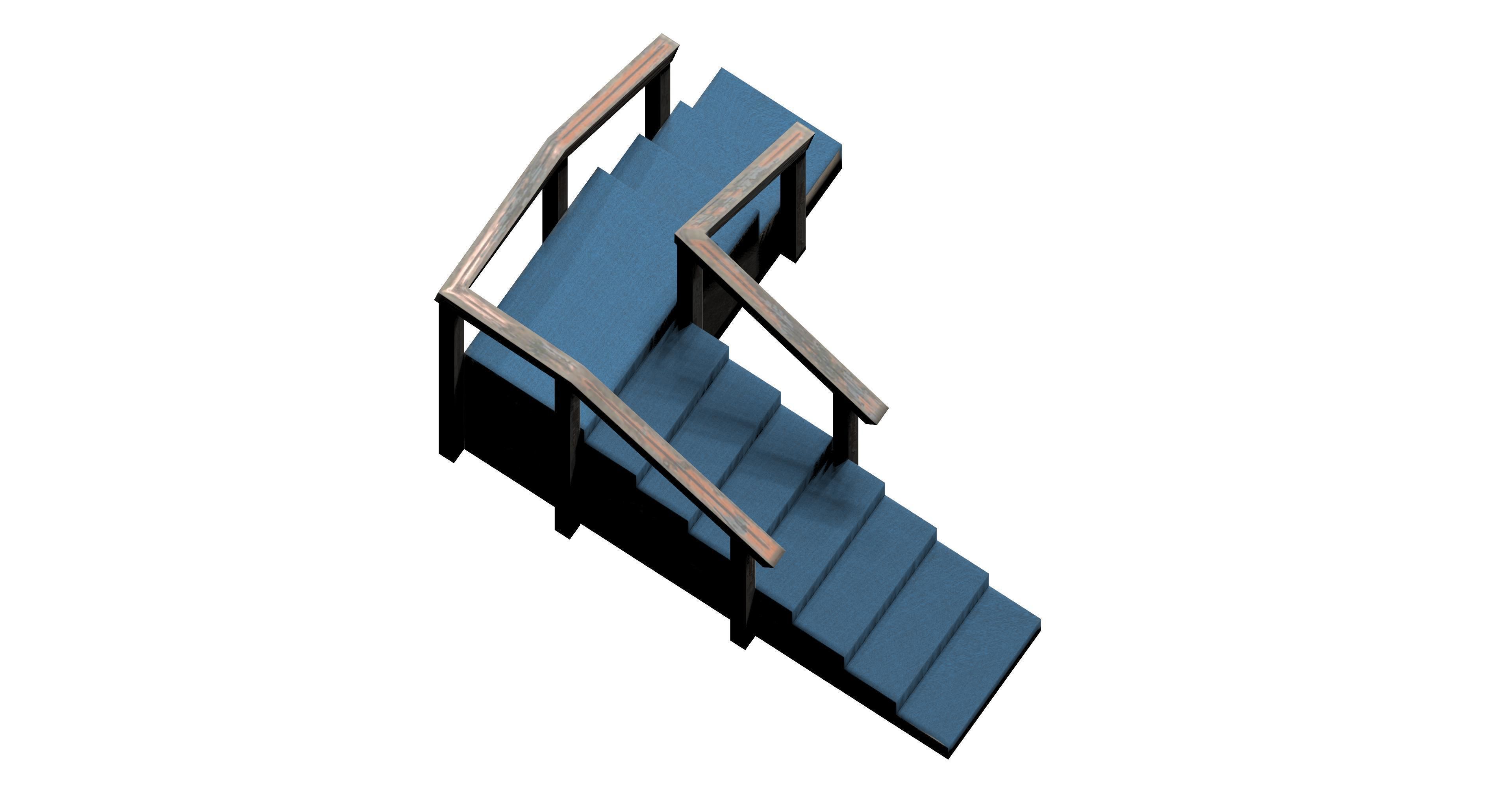Lowpoly modular corner stair Low-poly 3D model_5