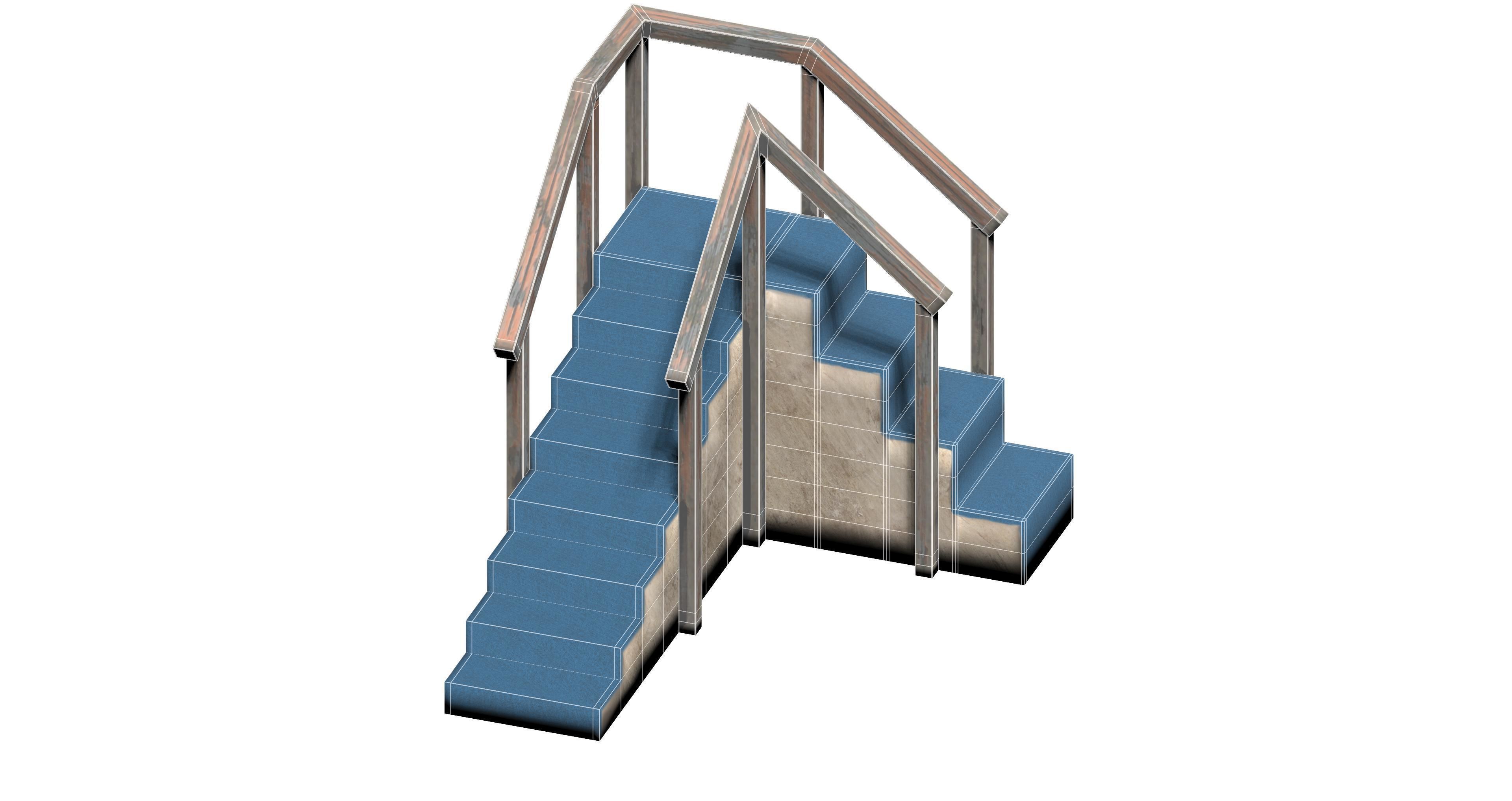 Lowpoly modular corner stair Low-poly 3D model_7