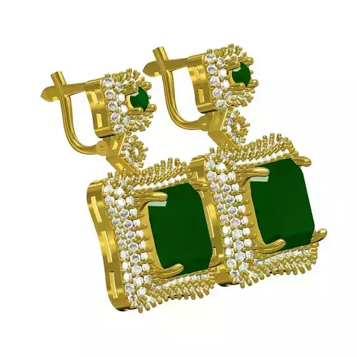 Beautiful Emerald Stone Triple Halo Hoop Earring