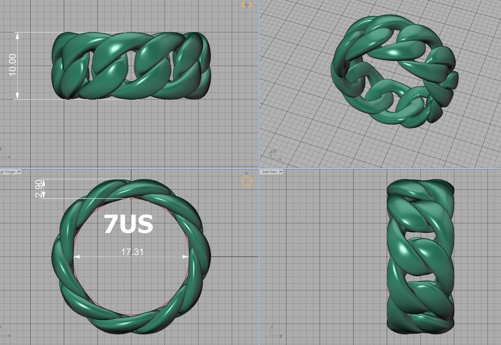 Heavy Cuban Chain Ring Miami Cuban Ring 3dmodel 5-8US sizes 3D print model_12
