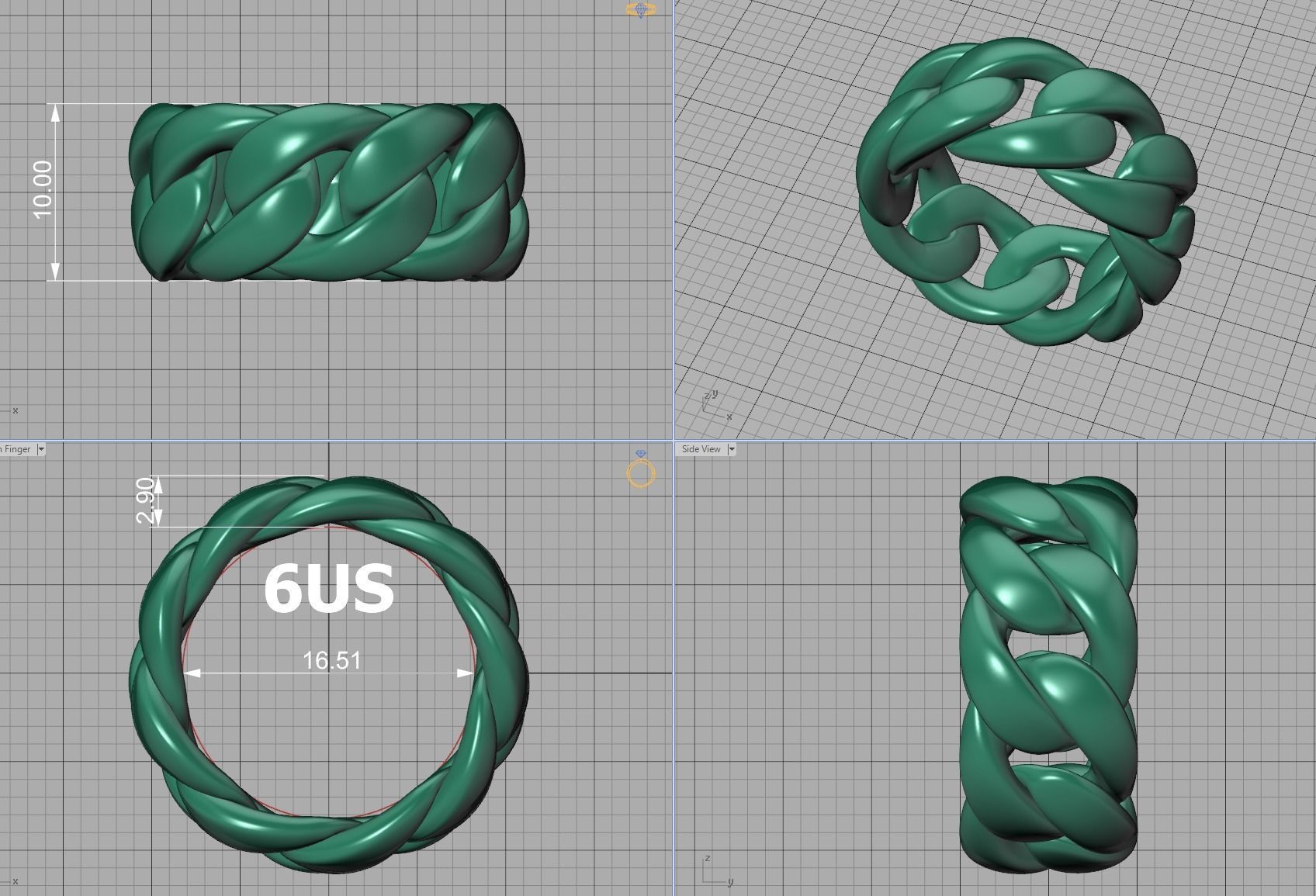 Heavy Cuban Chain Ring Miami Cuban Ring 3dmodel 5-8US sizes 3D print model_10