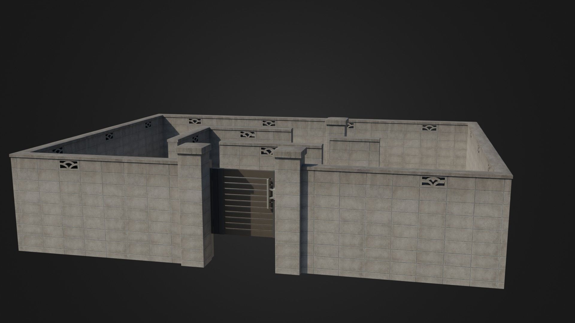 Modern Modular Japanese Fence with Gate Low-poly 3D model_41