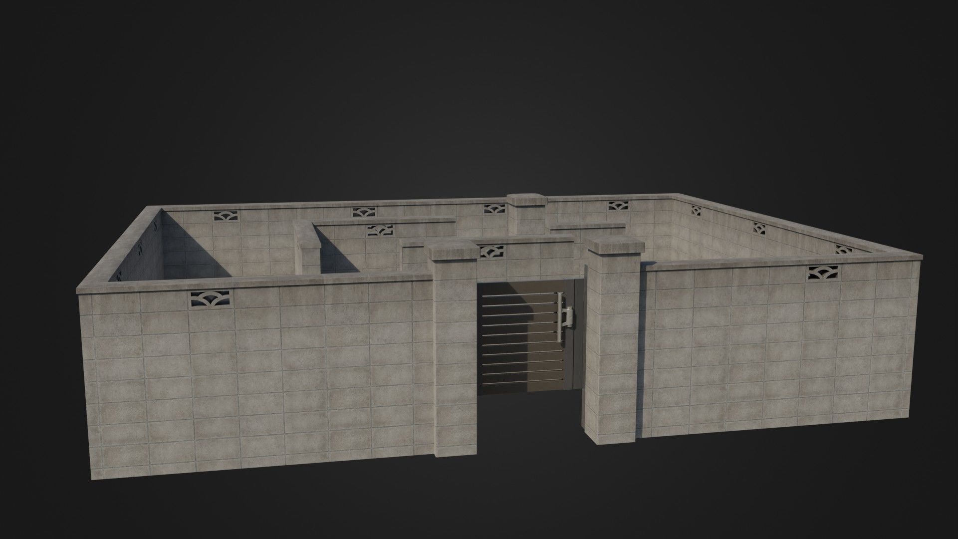 Modern Modular Japanese Fence with Gate Low-poly 3D model_43