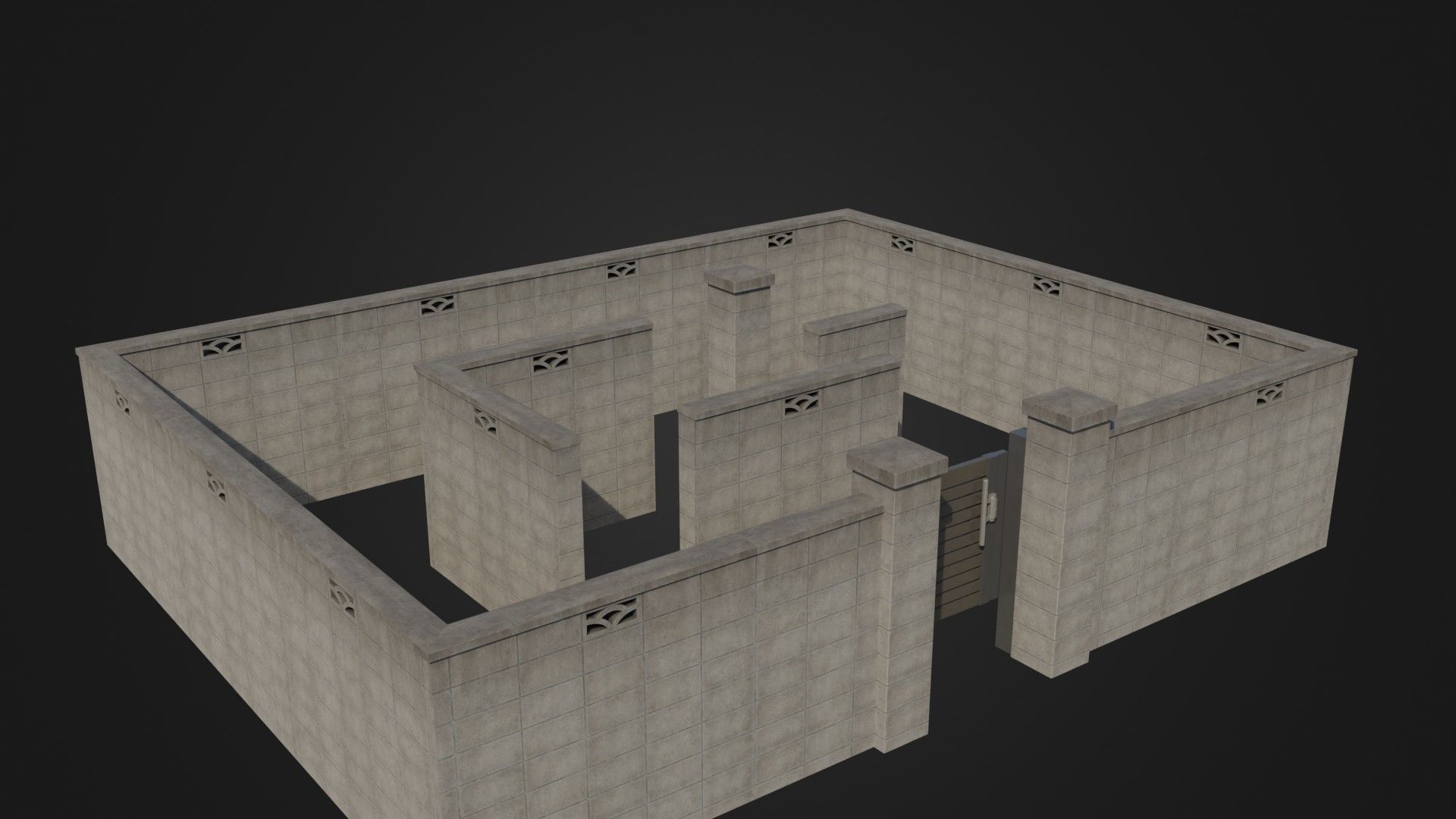 Modern Modular Japanese Fence with Gate Low-poly 3D model_3