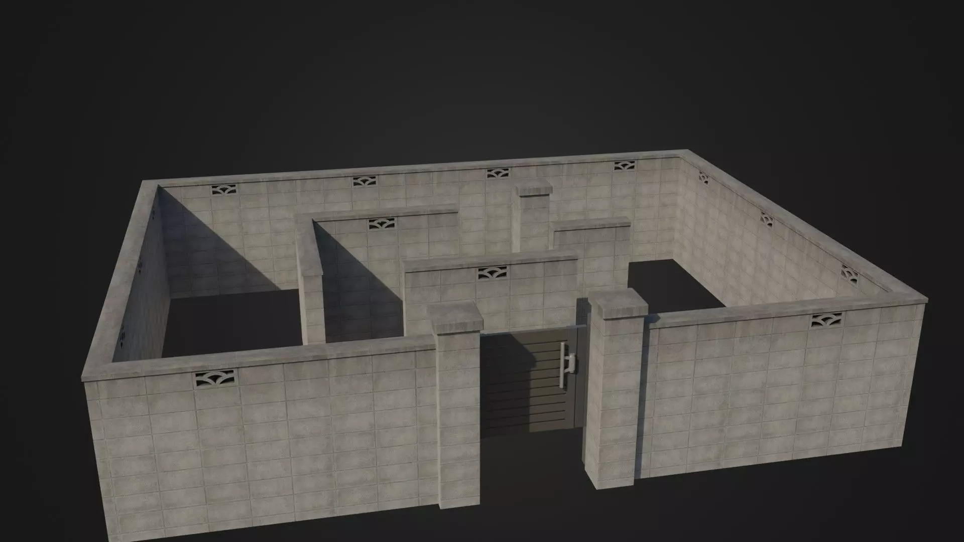 Modern Modular Japanese Fence with Gate Low-poly 3D model_0
