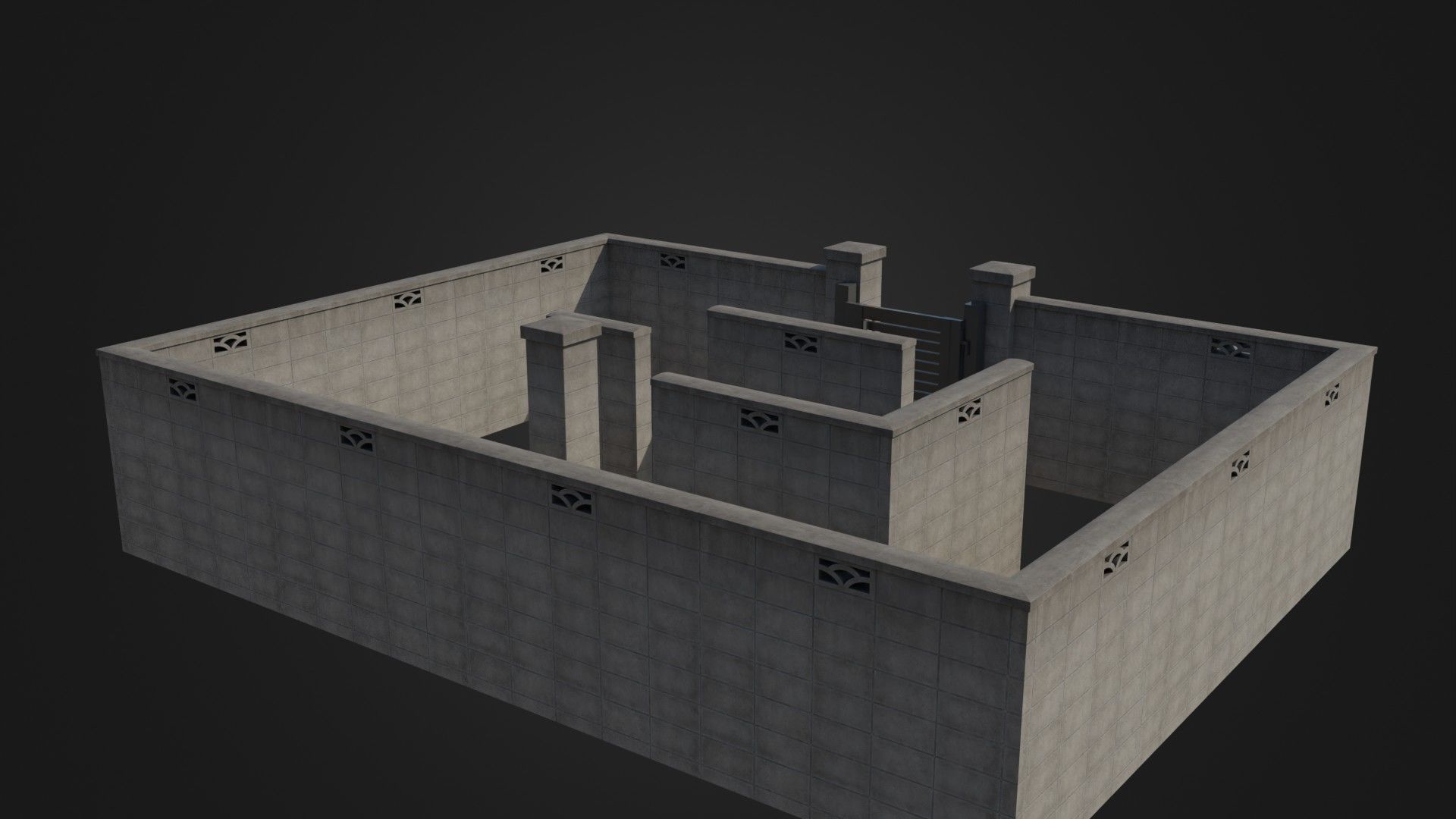 Modern Modular Japanese Fence with Gate Low-poly 3D model_16