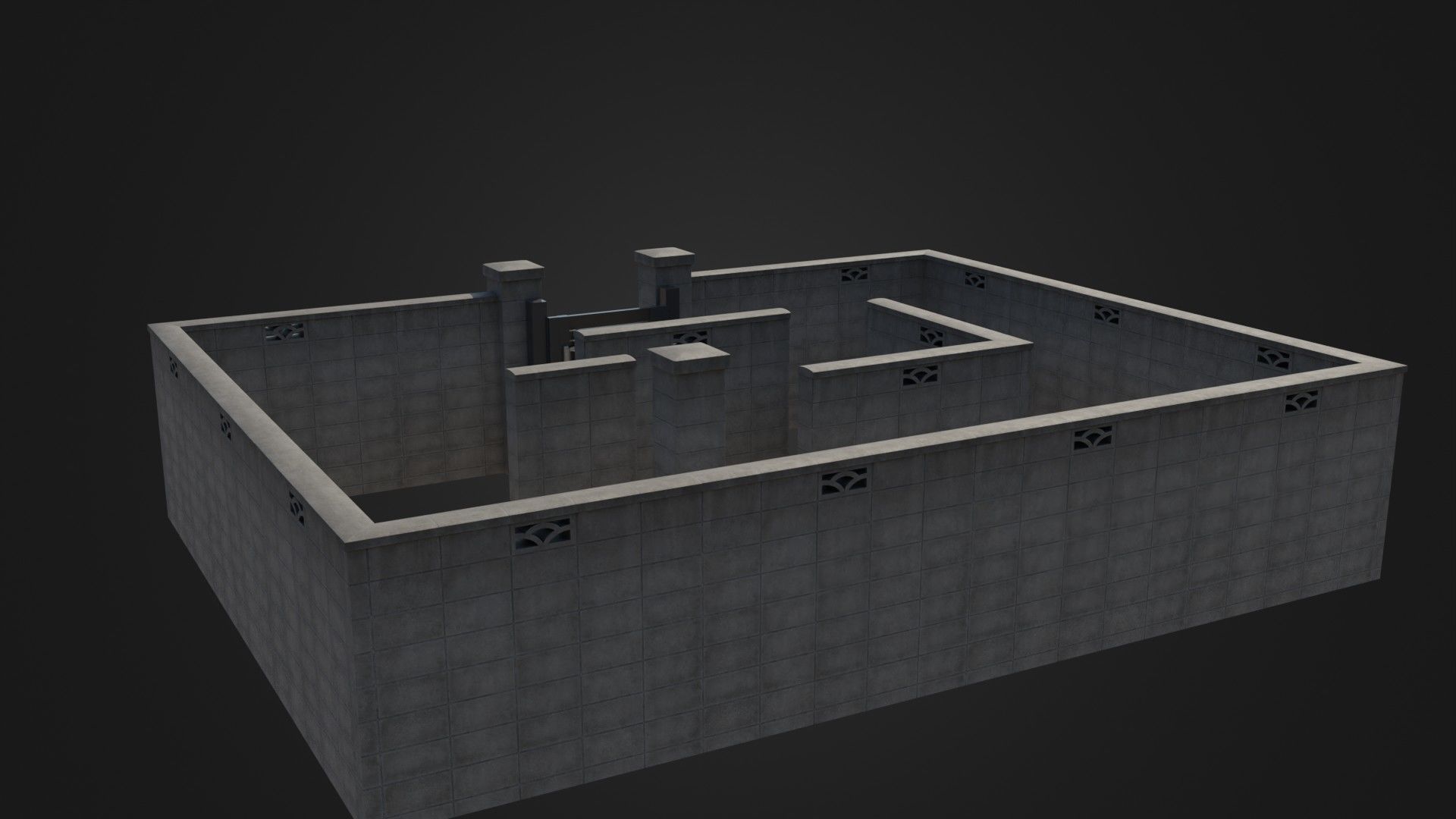 Modern Modular Japanese Fence with Gate Low-poly 3D model_24