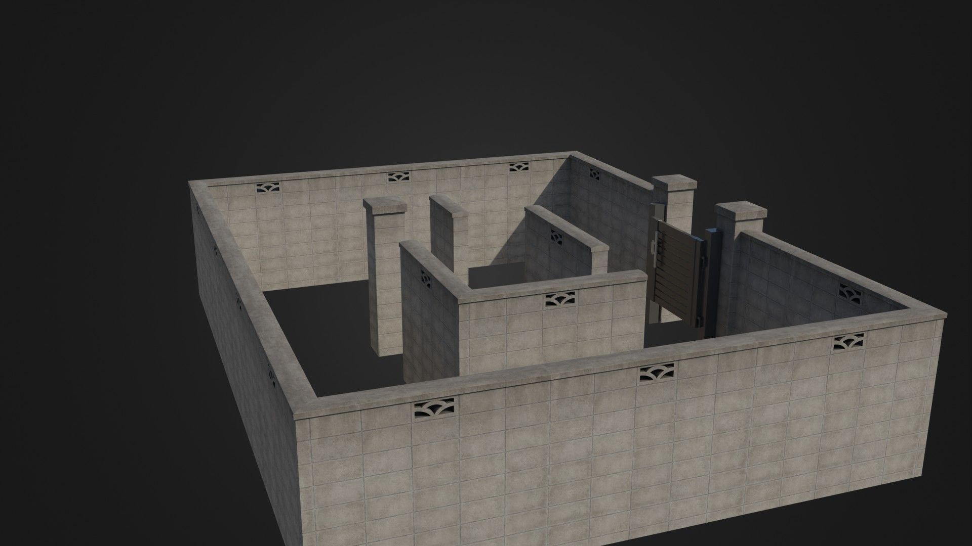 Modern Modular Japanese Fence with Gate Low-poly 3D model_12