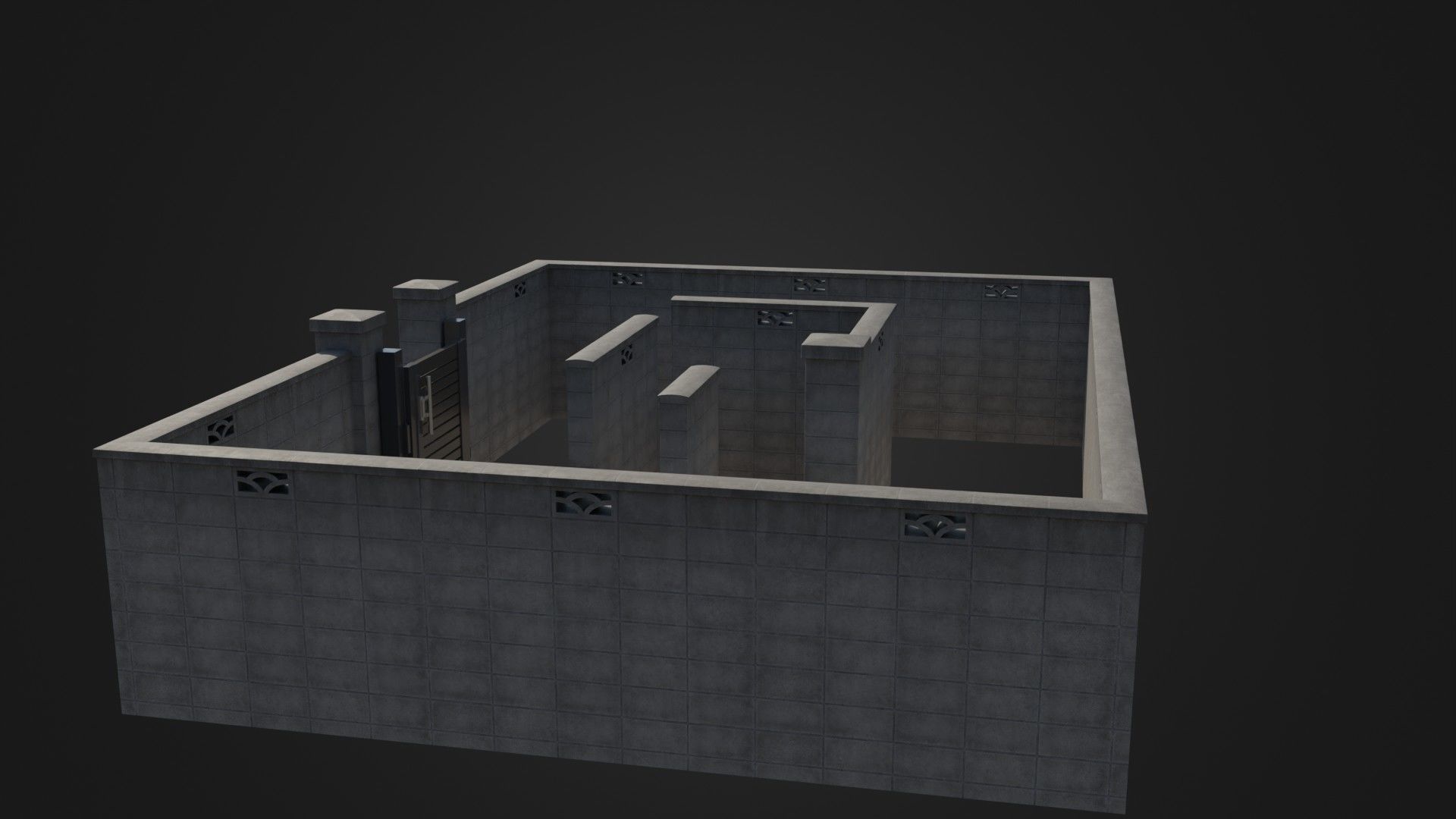 Modern Modular Japanese Fence with Gate Low-poly 3D model_30