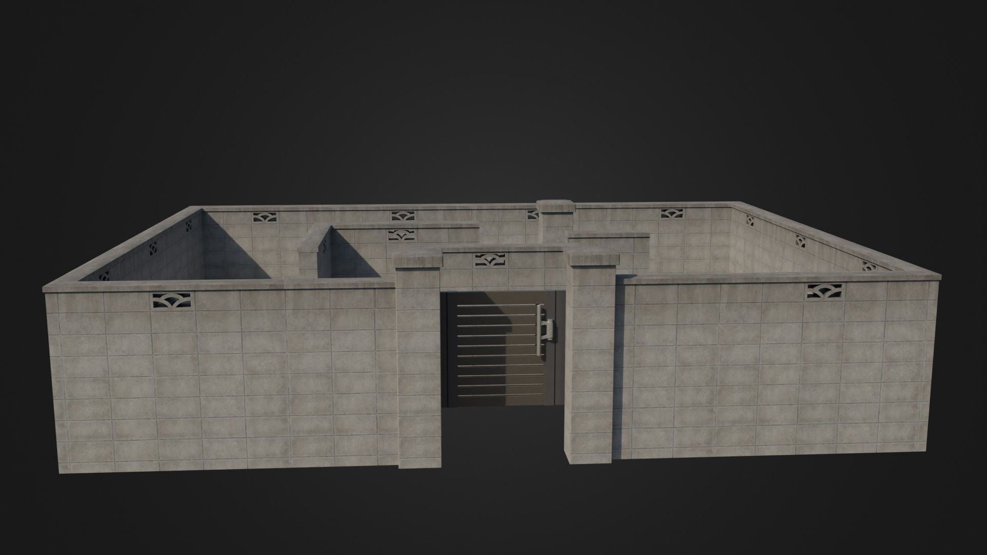 Modern Modular Japanese Fence with Gate Low-poly 3D model_44