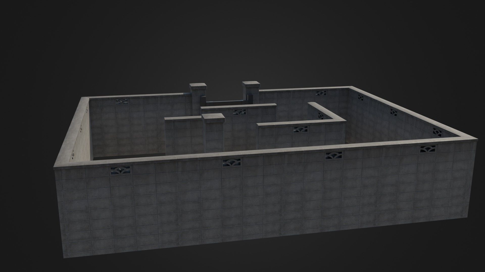 Modern Modular Japanese Fence with Gate Low-poly 3D model_22