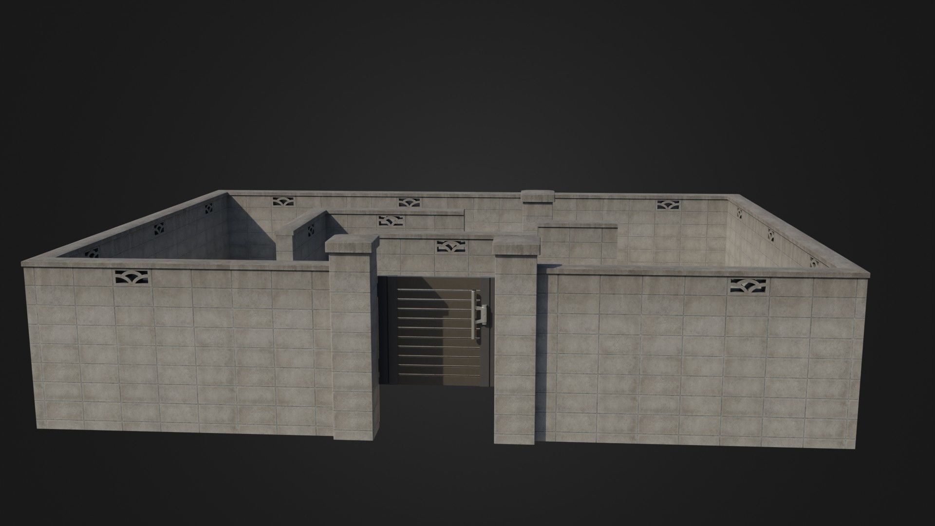 Modern Modular Japanese Fence with Gate Low-poly 3D model_42