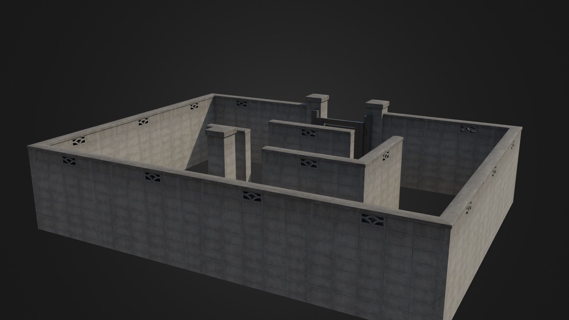 Modern Modular Japanese Fence with Gate Low-poly 3D model_17