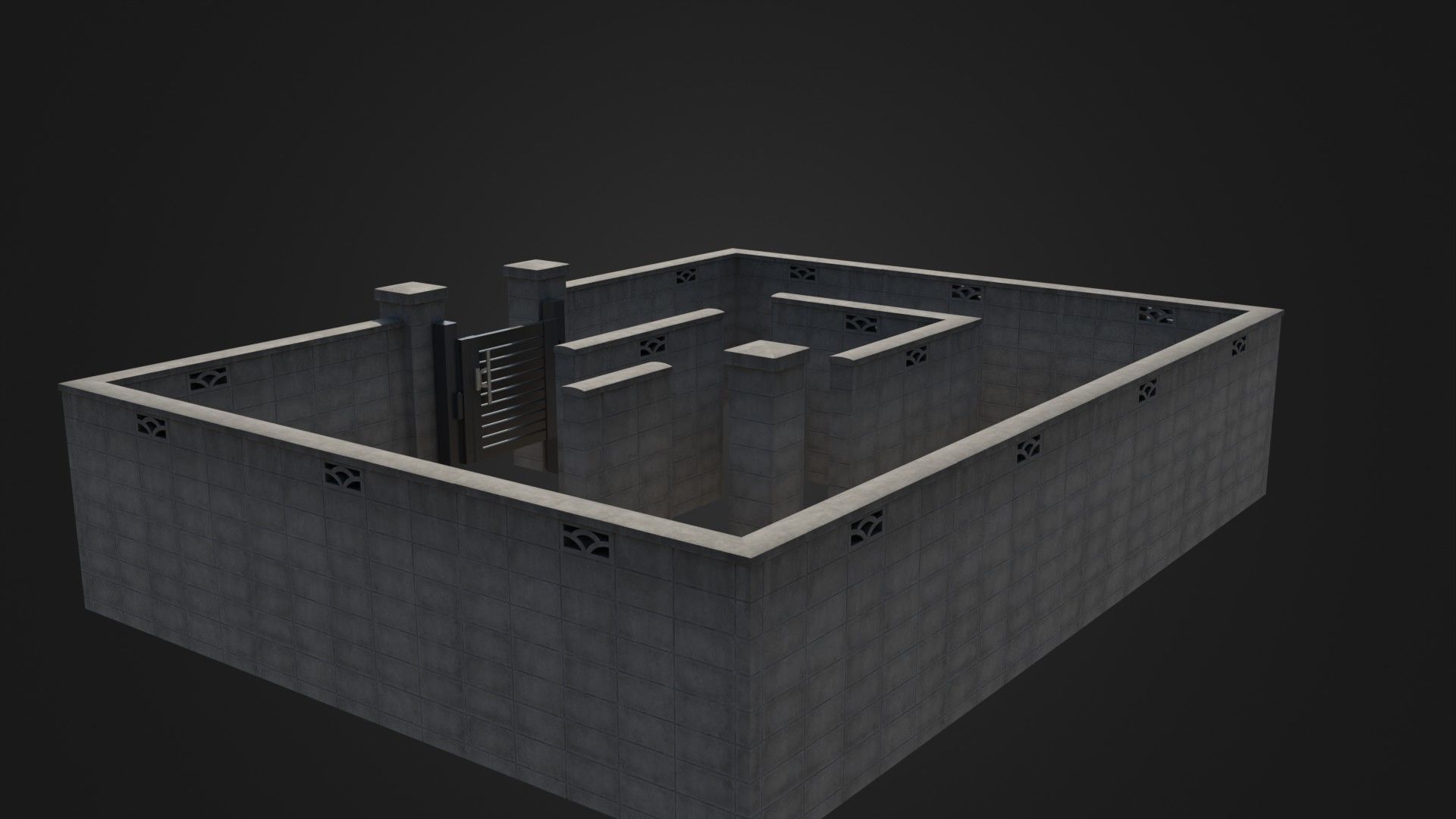 Modern Modular Japanese Fence with Gate Low-poly 3D model_27