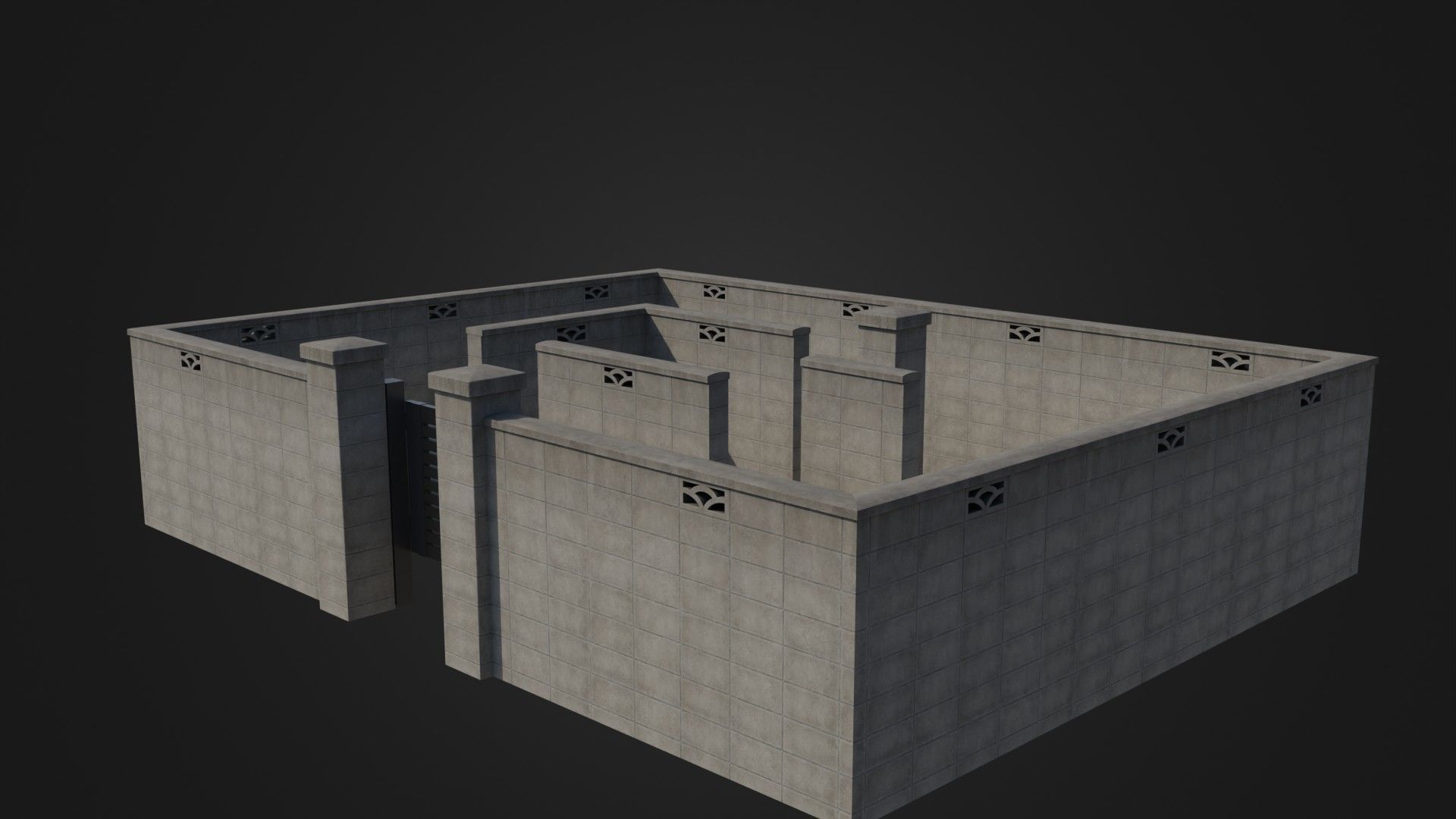 Modern Modular Japanese Fence with Gate Low-poly 3D model_37