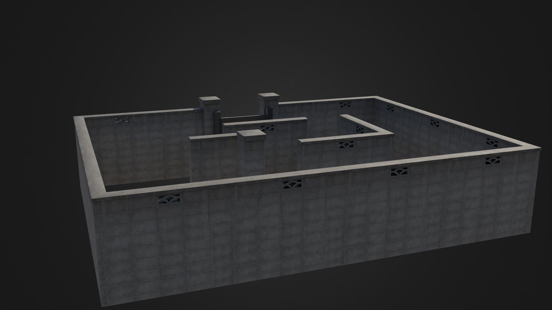 Modern Modular Japanese Fence with Gate Low-poly 3D model_23