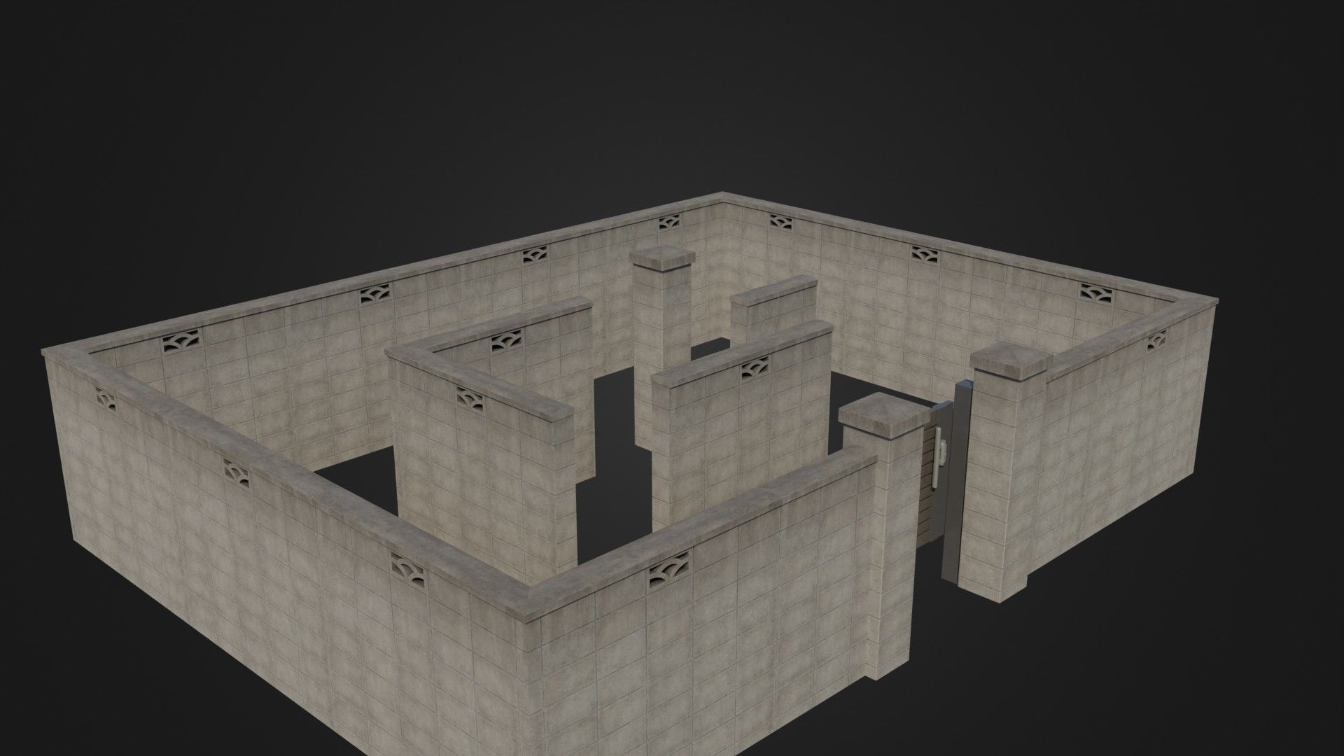 Modern Modular Japanese Fence with Gate Low-poly 3D model_4