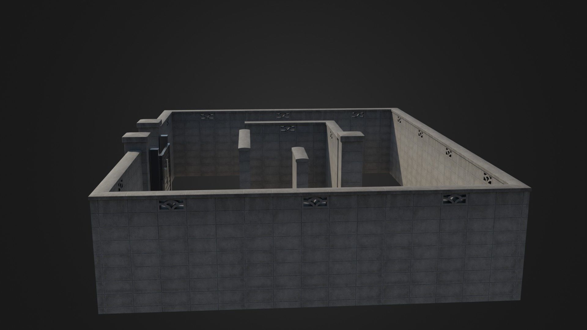 Modern Modular Japanese Fence with Gate Low-poly 3D model_32