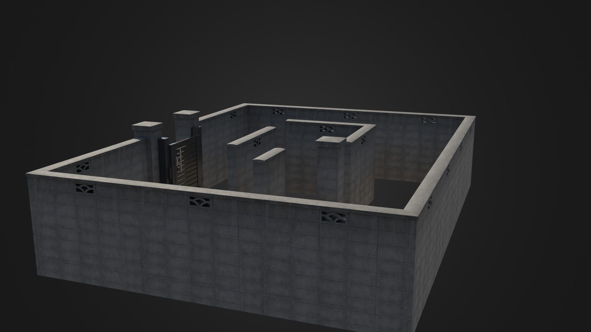 Modern Modular Japanese Fence with Gate Low-poly 3D model_29